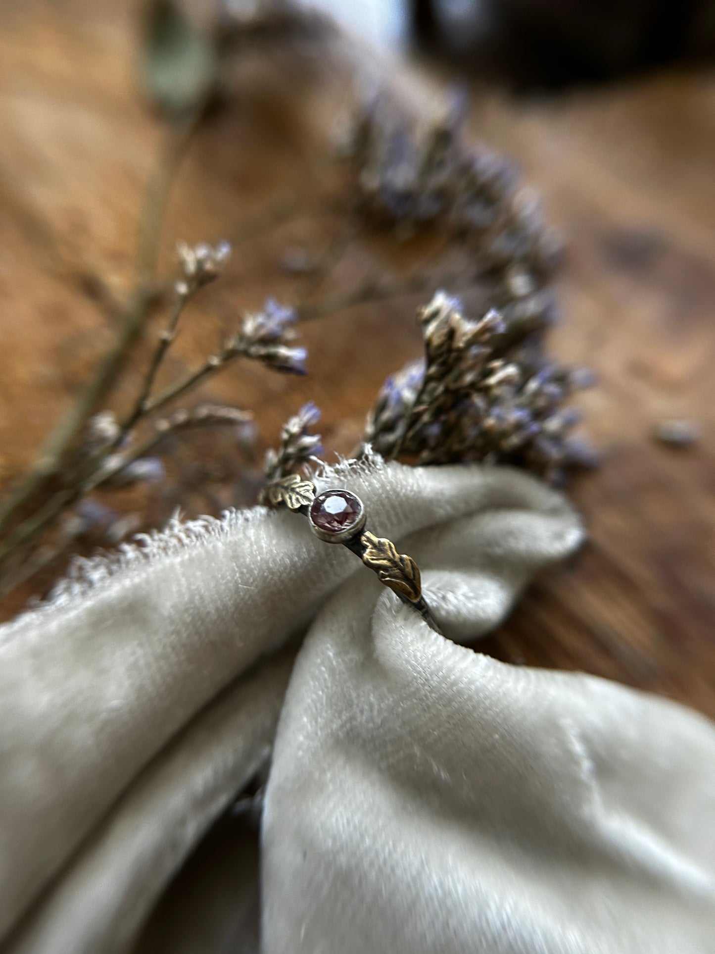 Woodland leaf stackable ring- choice of gemstone, leaves, and ring size sterling silver with choice of brass or copper made to order jewelry