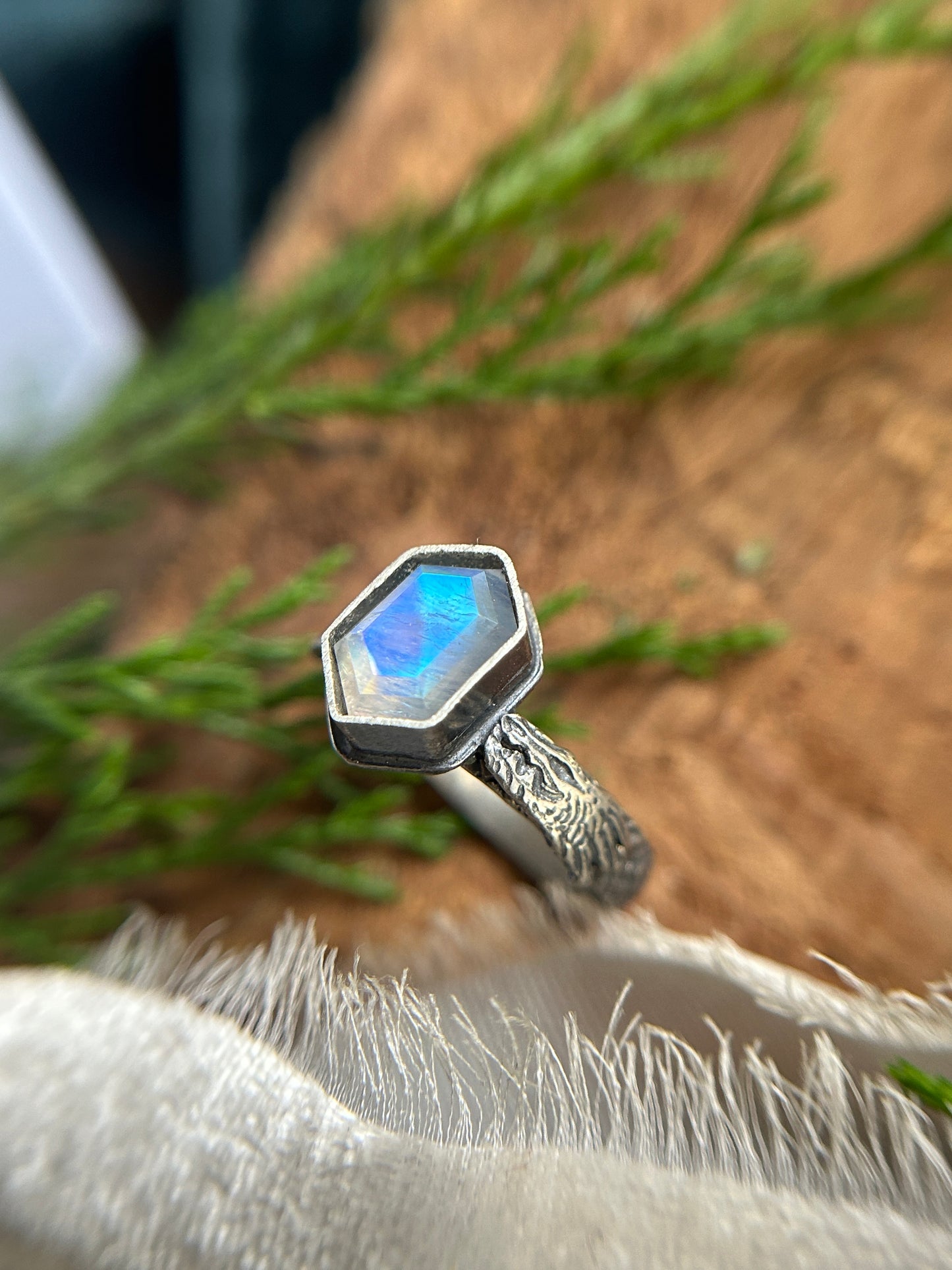 dragon ring in moonstone, star sapphire, or kyanite- finished to ring size-sterling silver dragon scale ring