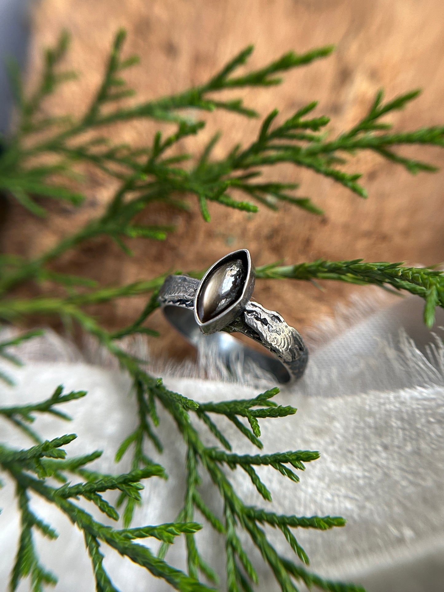 dragon ring in moonstone, star sapphire, or kyanite- finished to ring size-sterling silver dragon scale ring