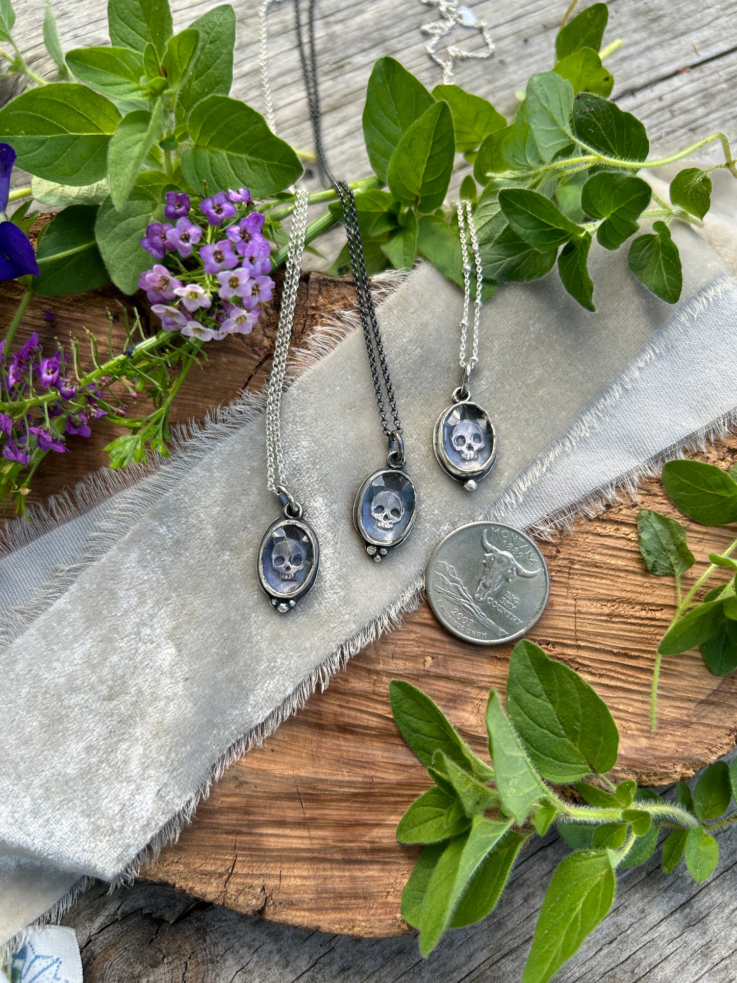 Amethyst skull necklaces-memento mori sterling silver ready to ship pendants
