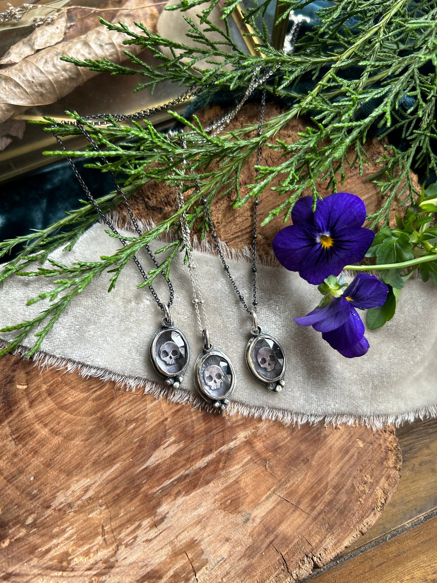 Amethyst skull necklaces-memento mori sterling silver ready to ship pendants