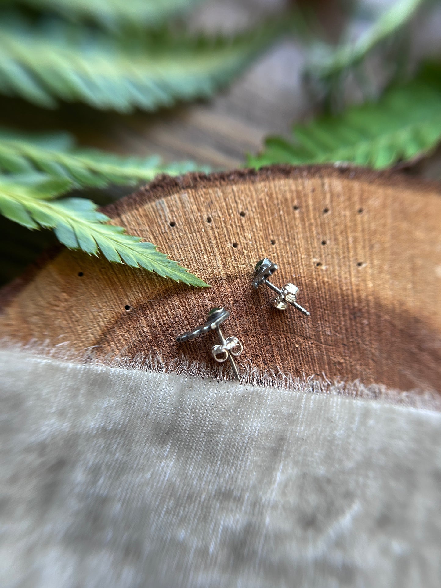 Fern Sprigs with Jade earrings- post style sterling silver jewelry