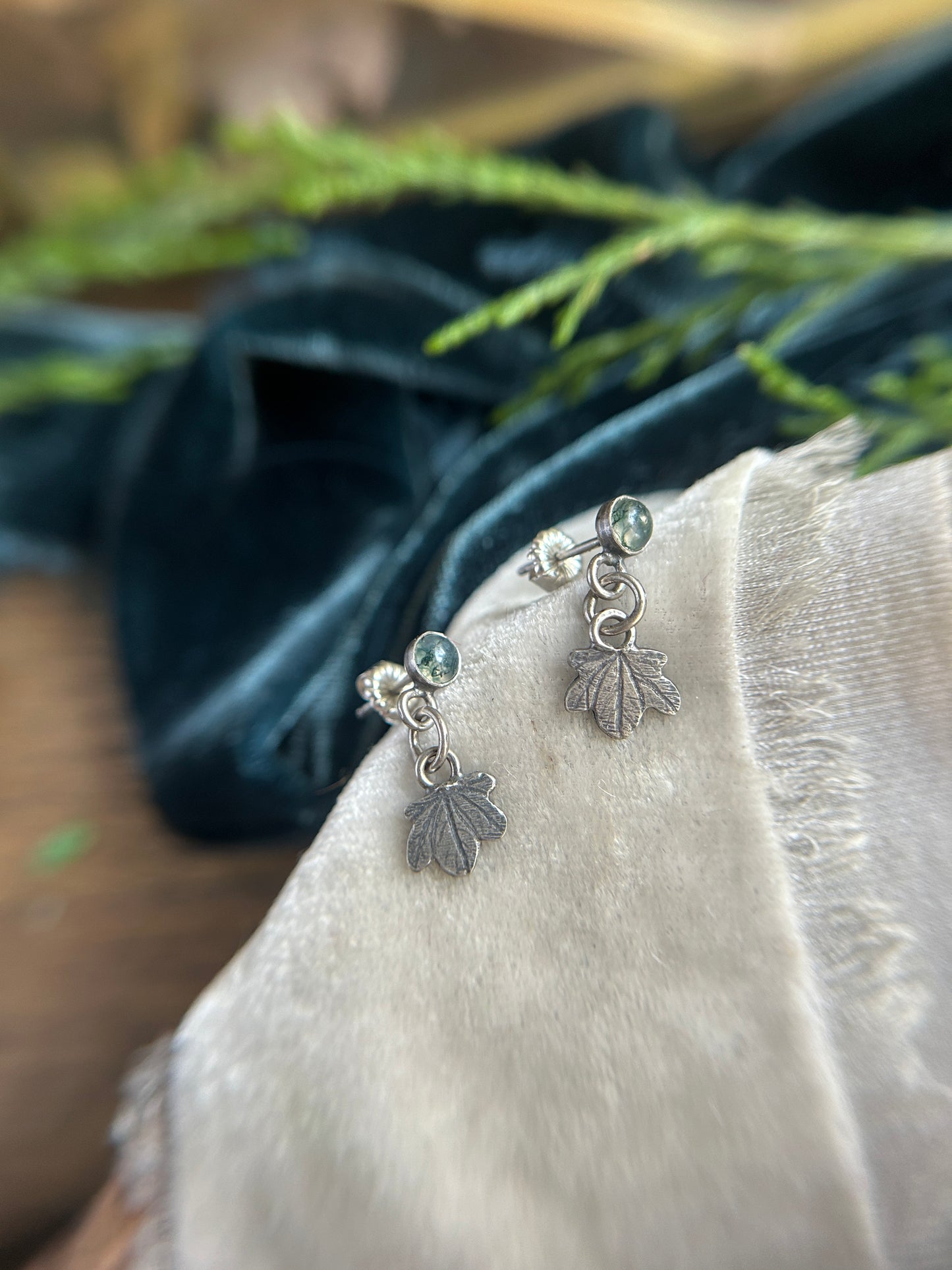 Ivy Earrings in moss agate or peridot- sterling silver