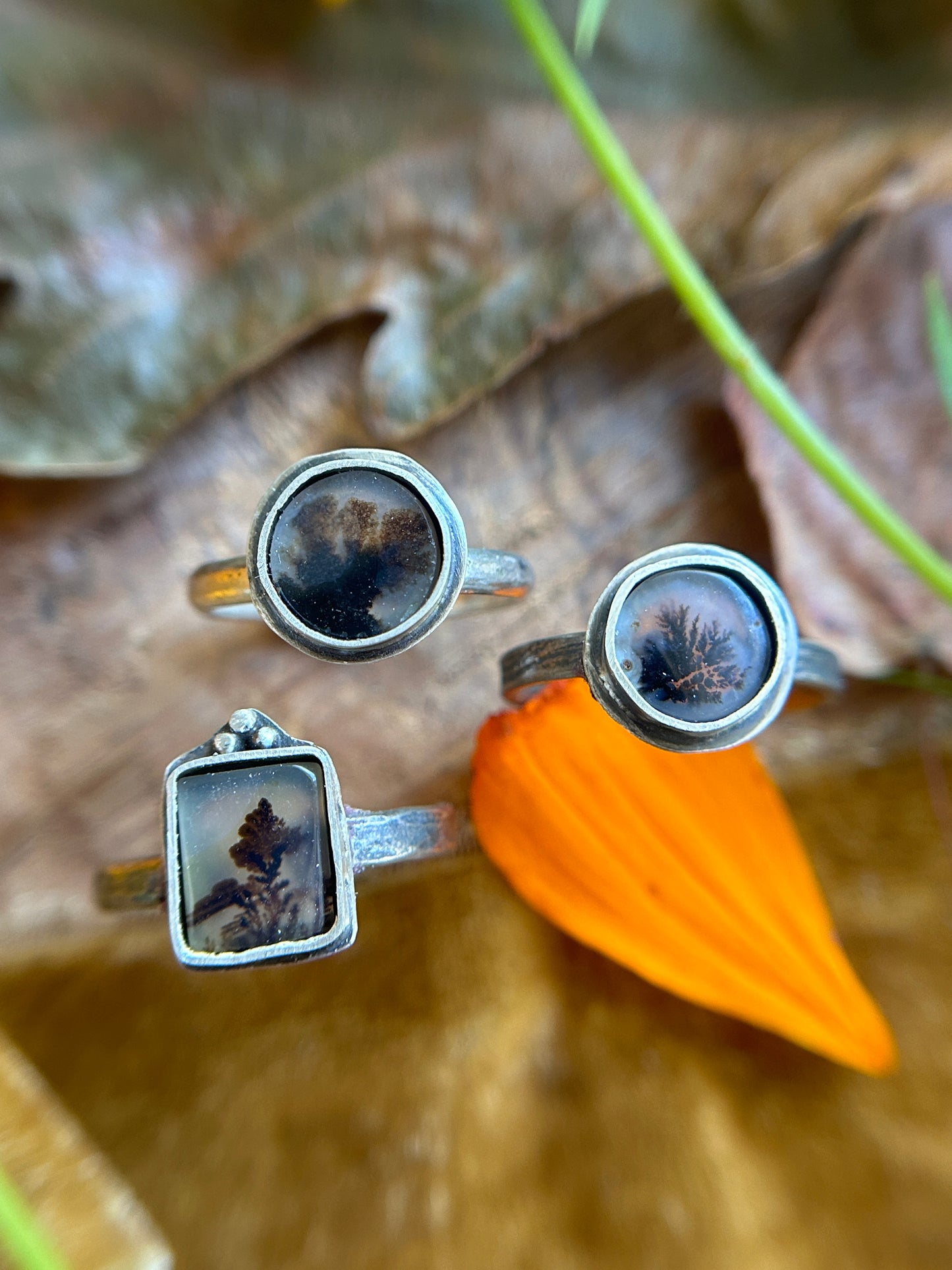 dendritic agate ring any size- sterling silver with choice of ring size and ring band