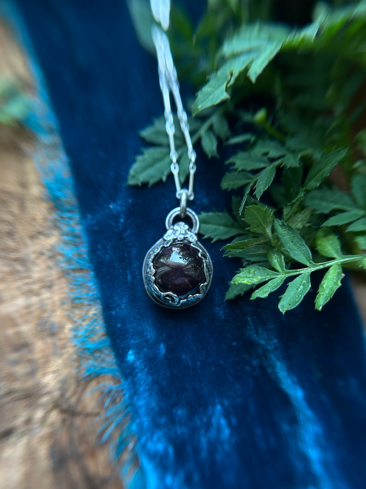 Star Garnet Blackberry Bramble Necklace- sterling silver jewelry