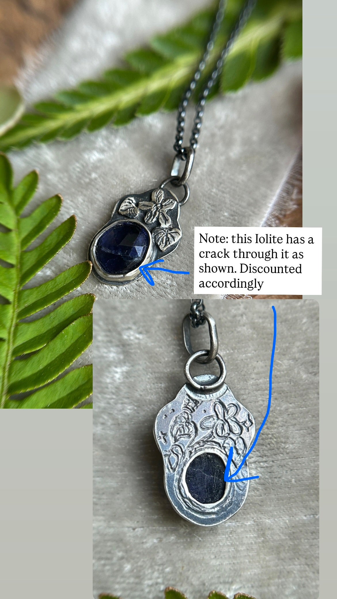 Iolite wild violet necklace-Sterling silver jewelry
