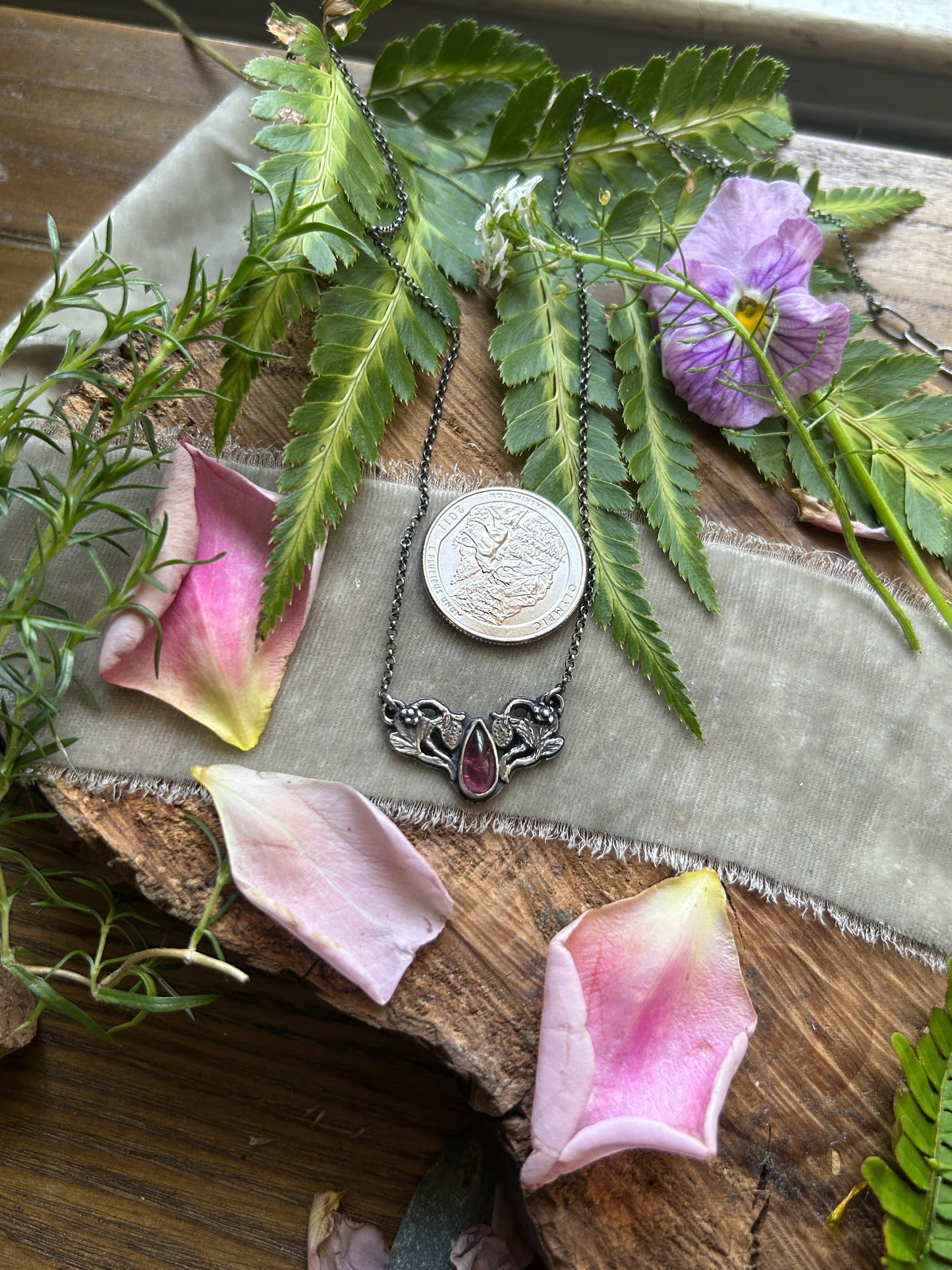 Pink Tourmaline Strawberry necklace- Sterling silver jewelry