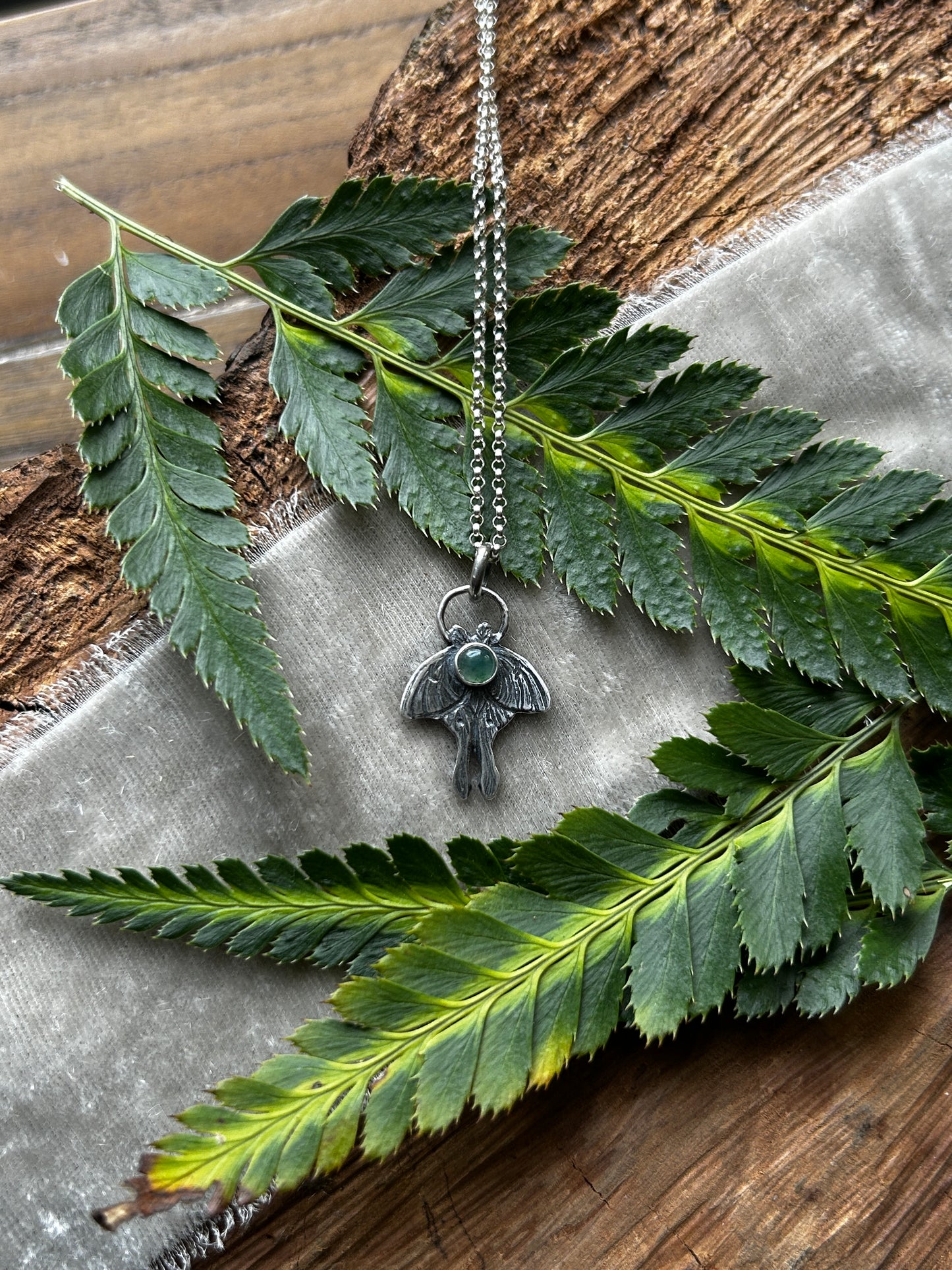 Luna moth necklace with choice of gemstone-sterling silver jewelry- made to order