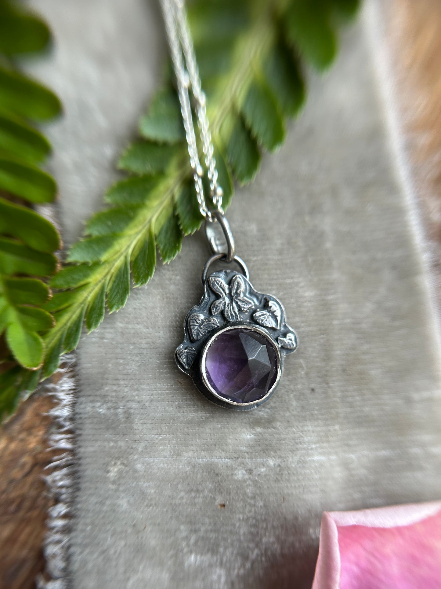 Amethyst wild violet necklace- Sterling silver jewelry