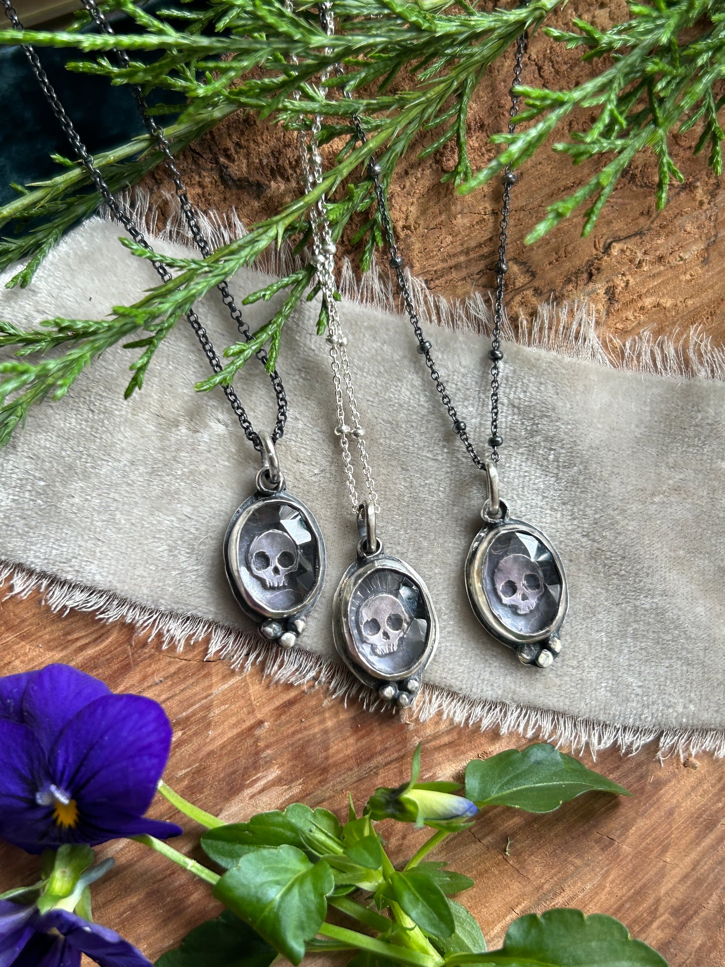 Amethyst skull necklaces-memento mori sterling silver ready to ship pendants