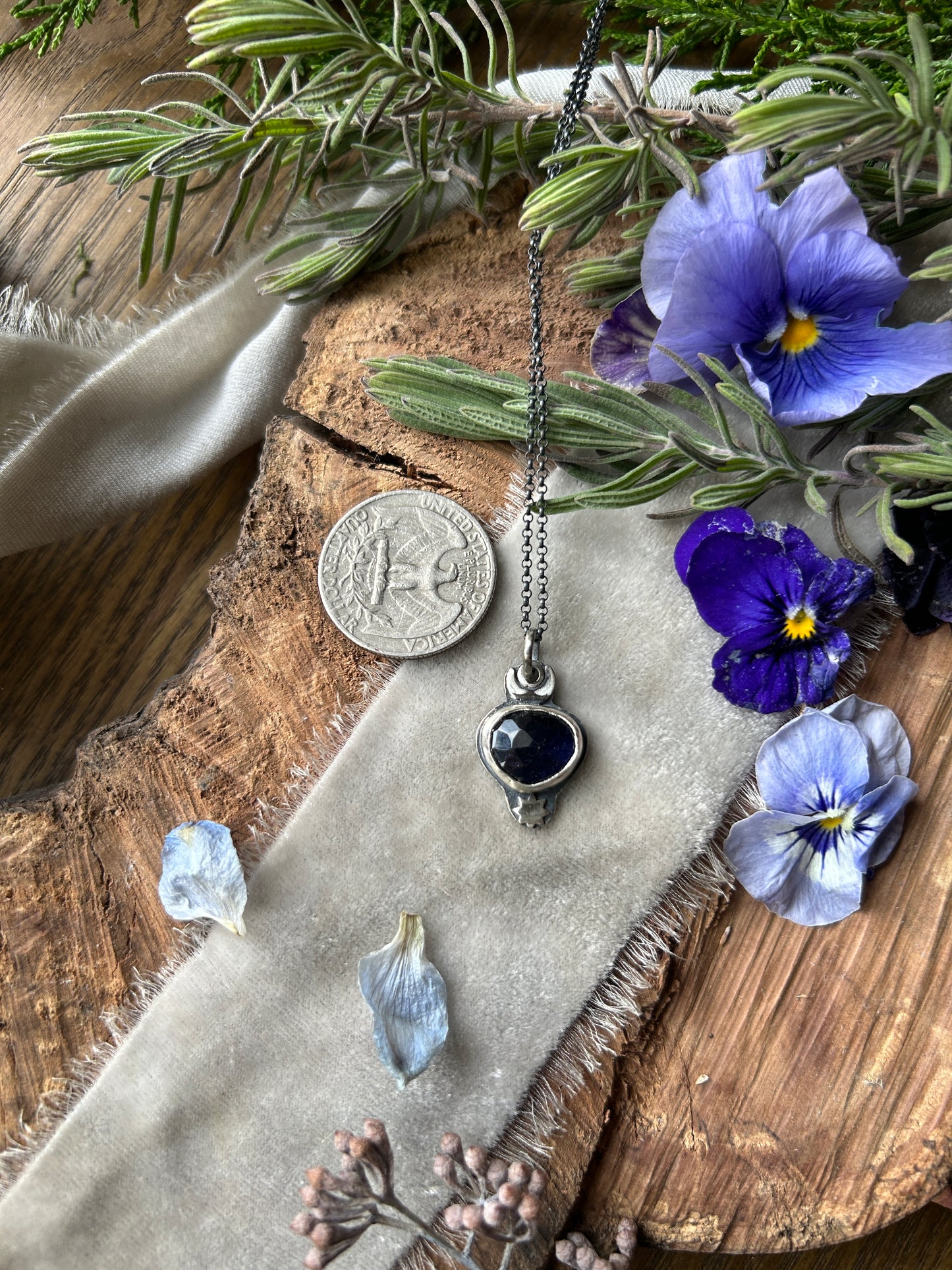 Iolite Moon and Star Necklace- sterling silver jewelry