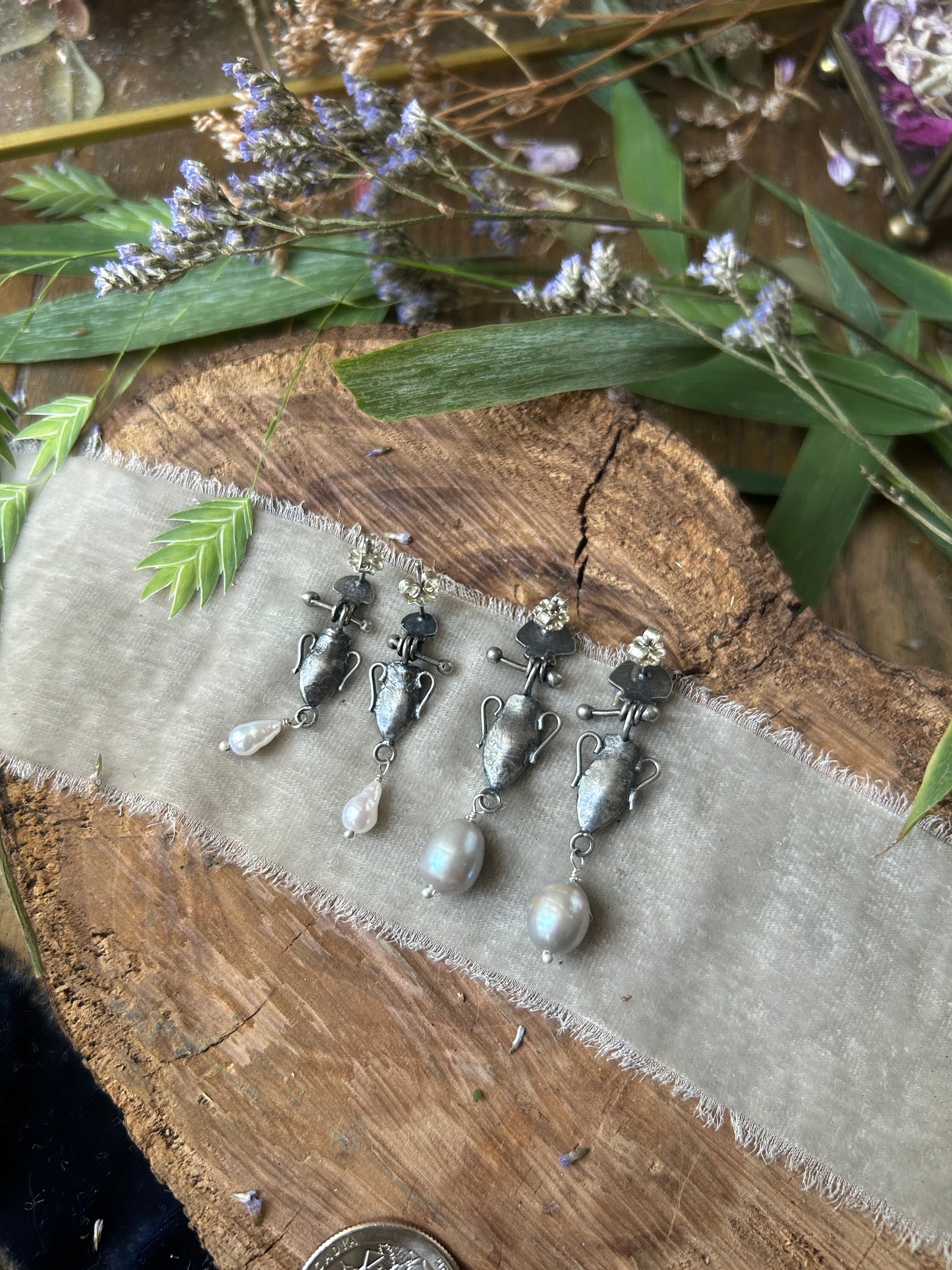 Urn of the Sea Earrings- baroque pearl drop sterling silver jewelry