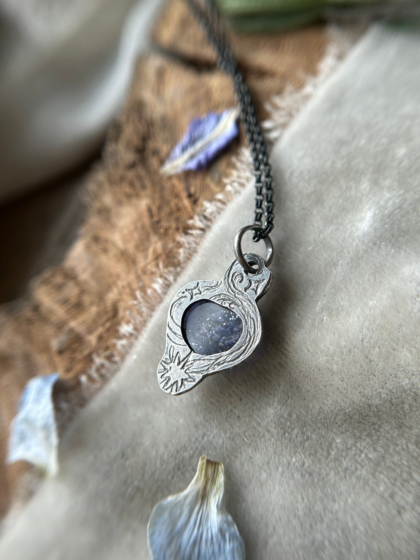 Iolite Moon and Star Necklace- sterling silver jewelry