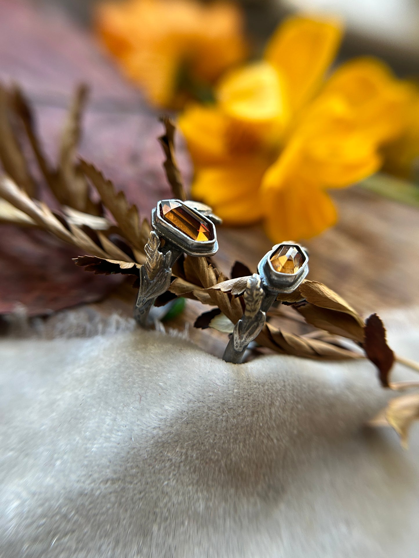 Ready to ship Goldenrod ring- size 8-9 hexagon zircon ring with sterling silver and brass