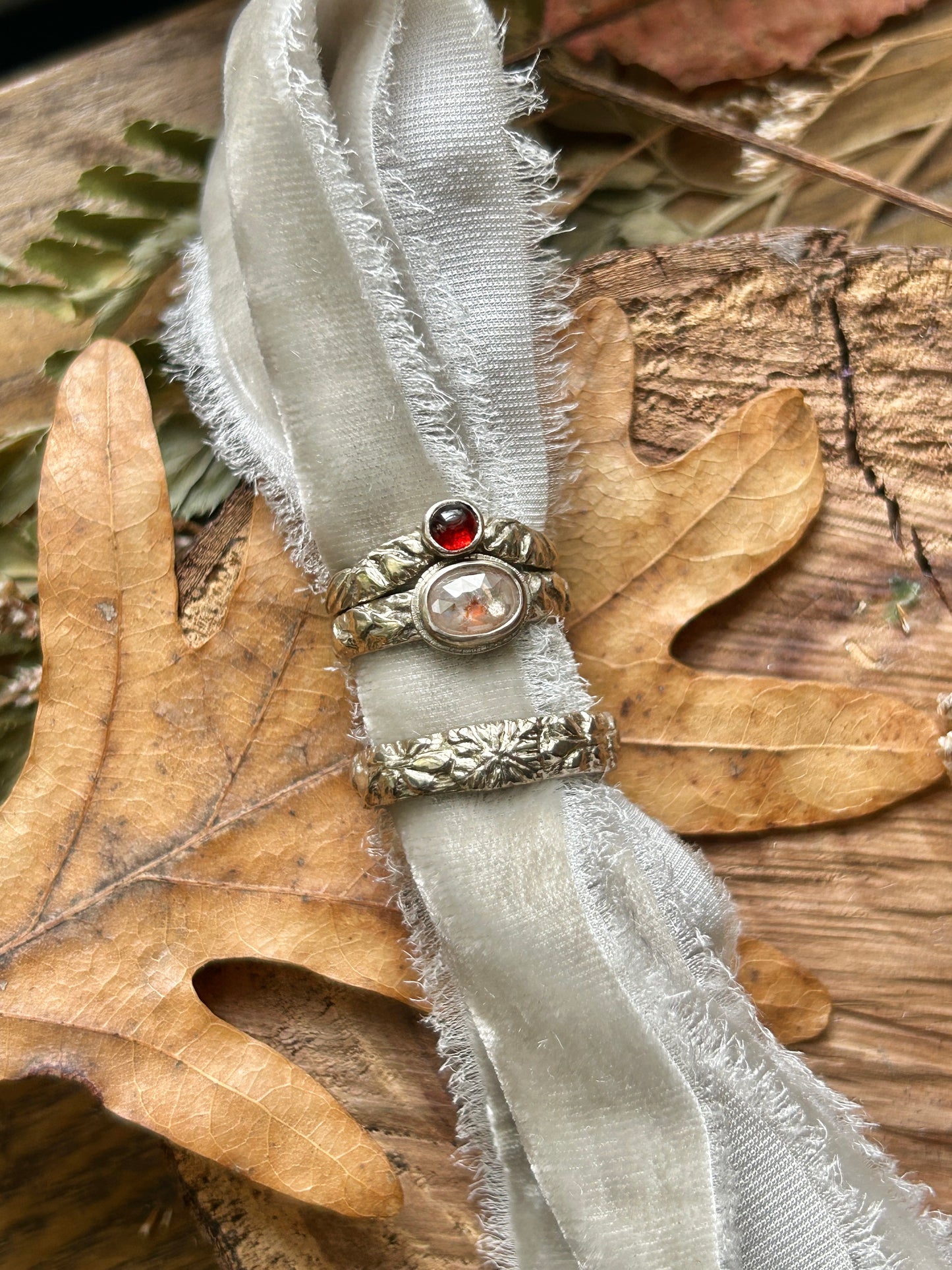 Payment 2 of 2 Custom wedding ring set with bluebells and snowflakes in 14k palladium white gold