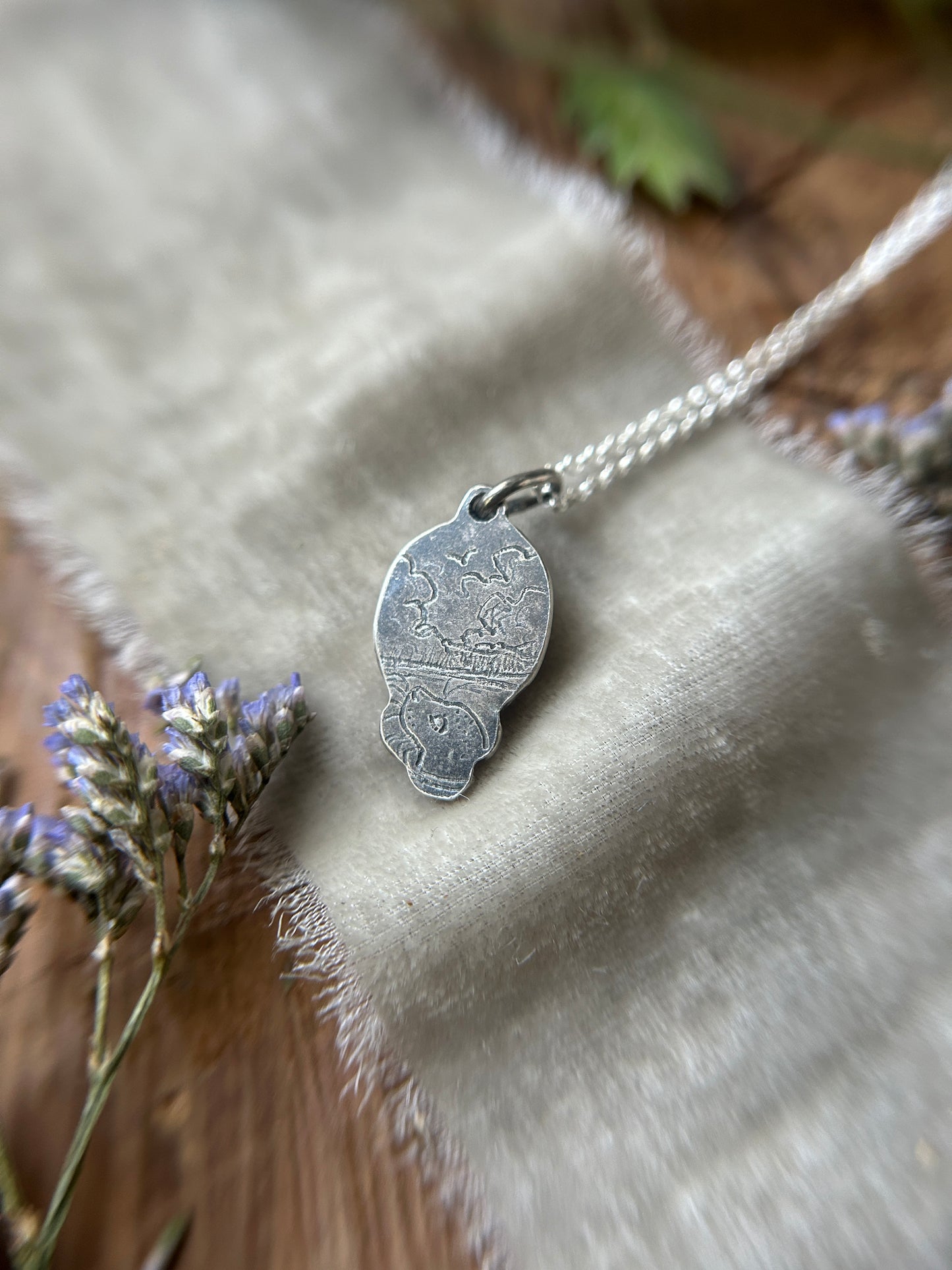 Fluorite Selkie Seal Necklace- sterling silver metalsmith made jewelry