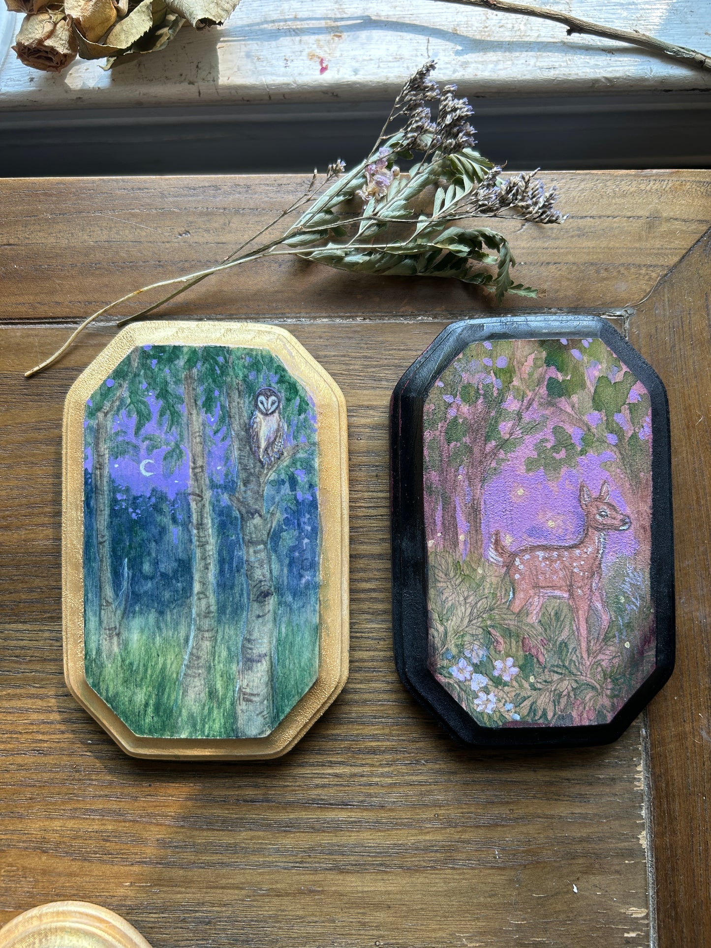 Miniature Original Watercolor Painting- assorted nature and animal paintings on wood