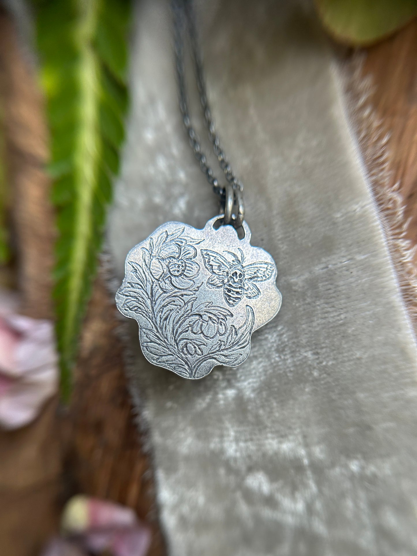 Star garnet and grey moonstone hellebore flower necklace- Sterling silver jewelry