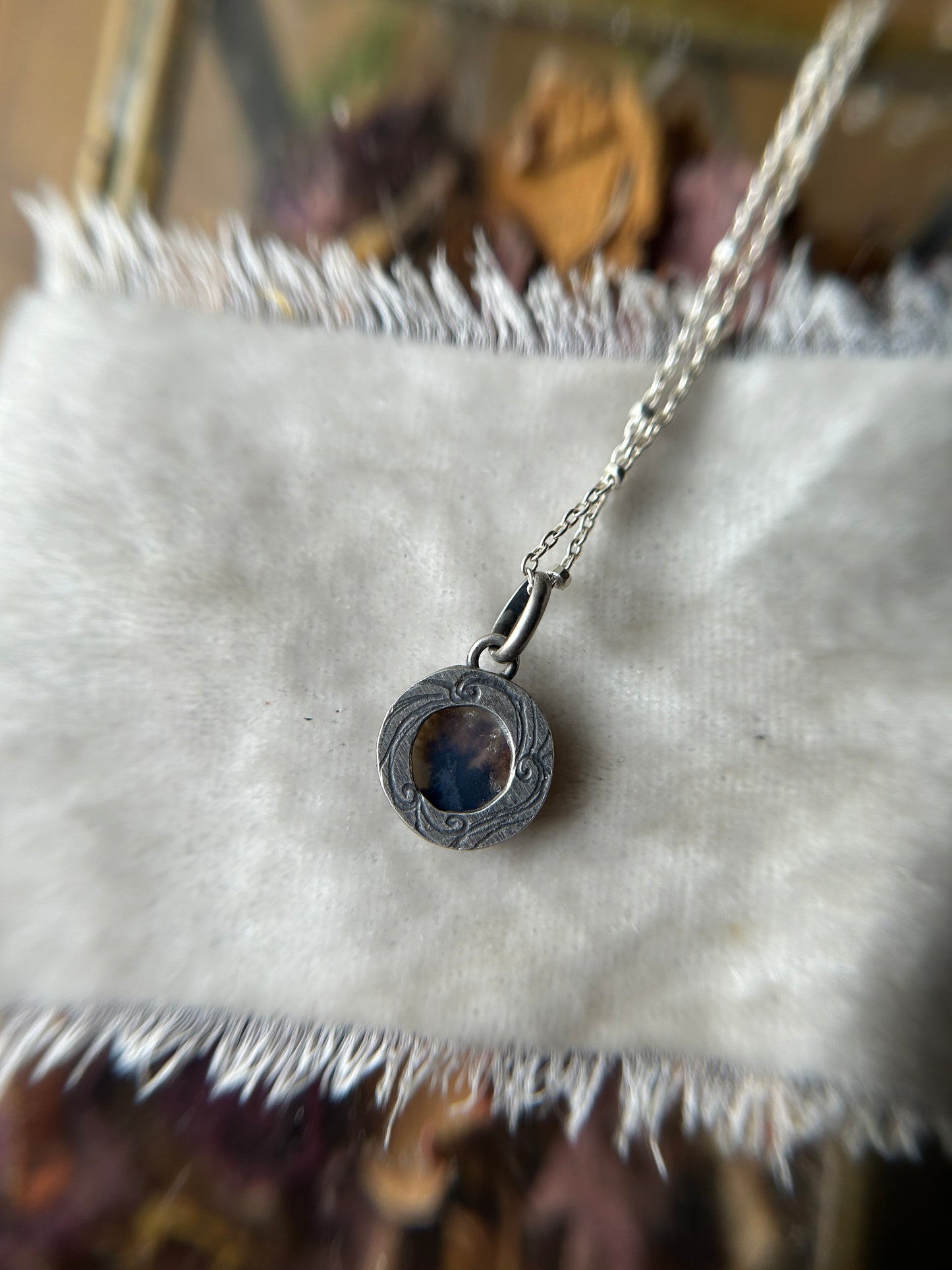 Dendritic Agate Simple Necklace- sterling silver jewelry