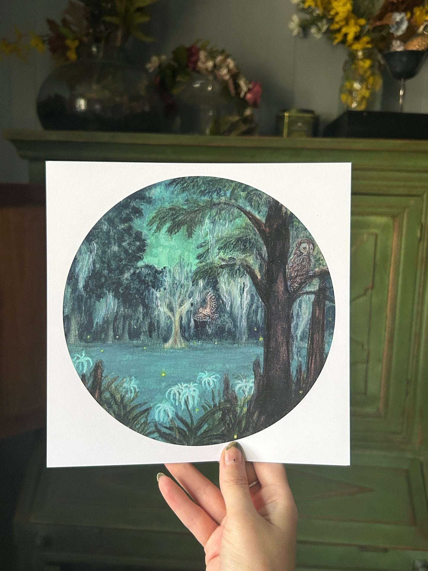 Night Ghosts of the Swamp- Art print of watercolor swamp scene