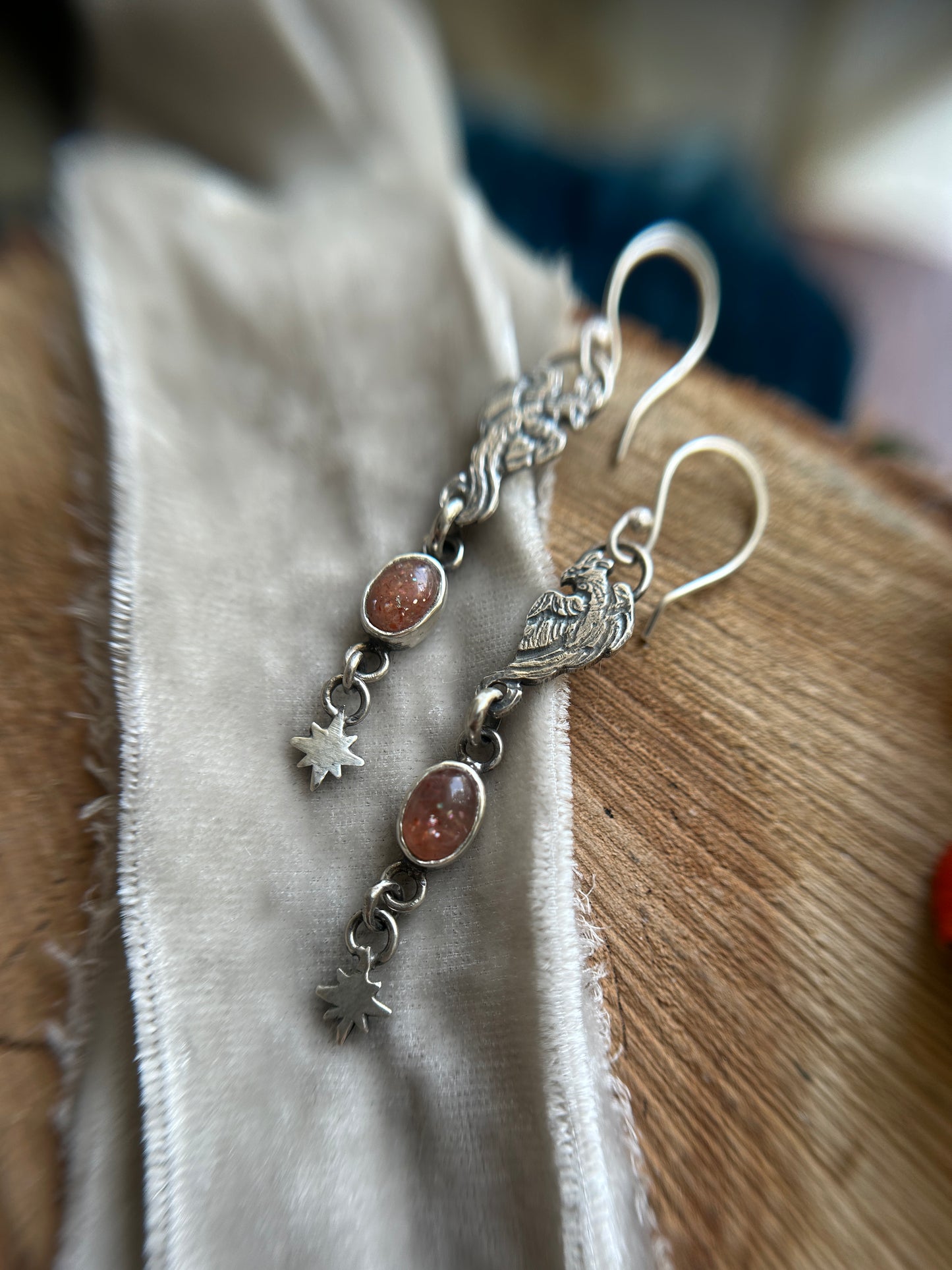 Phoenix Fire Earrings- sunstone and sterling silver jewelry