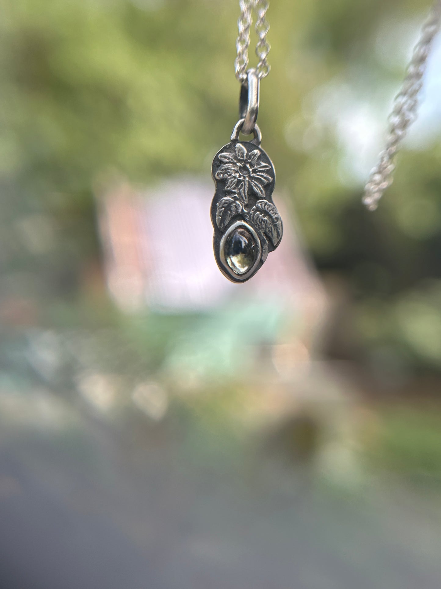 Songea sapphire sunflower necklace- Sterling silver jewelry