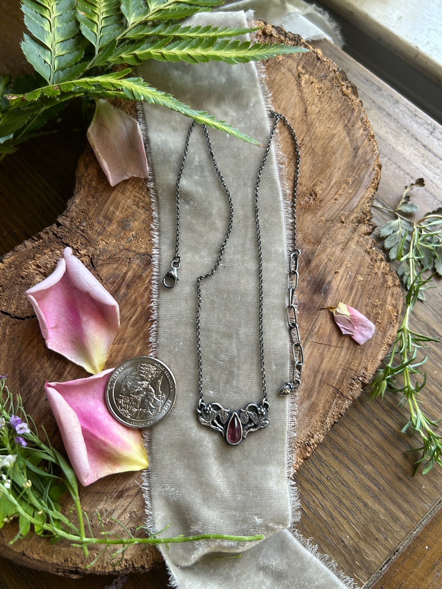 Pink Tourmaline Strawberry necklace- Sterling silver jewelry