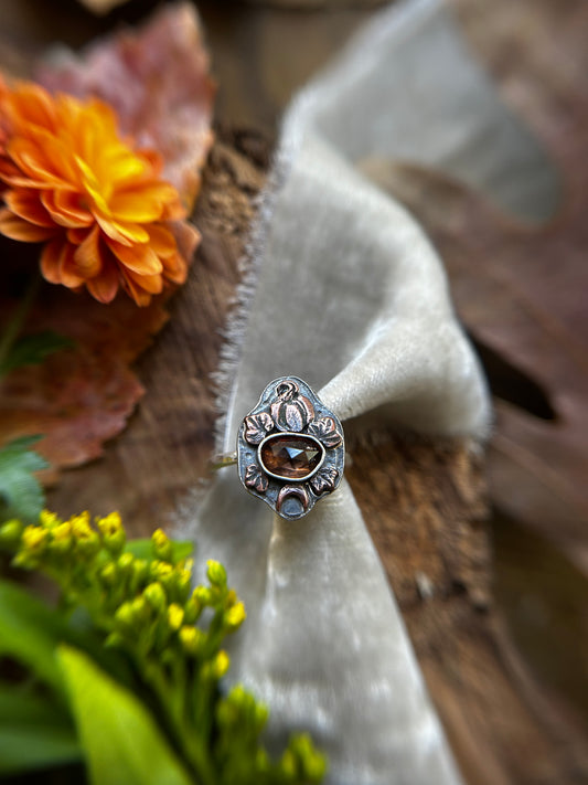 Pumpkin Moon with Zircon Ring- sterling silver and copper jewelry
