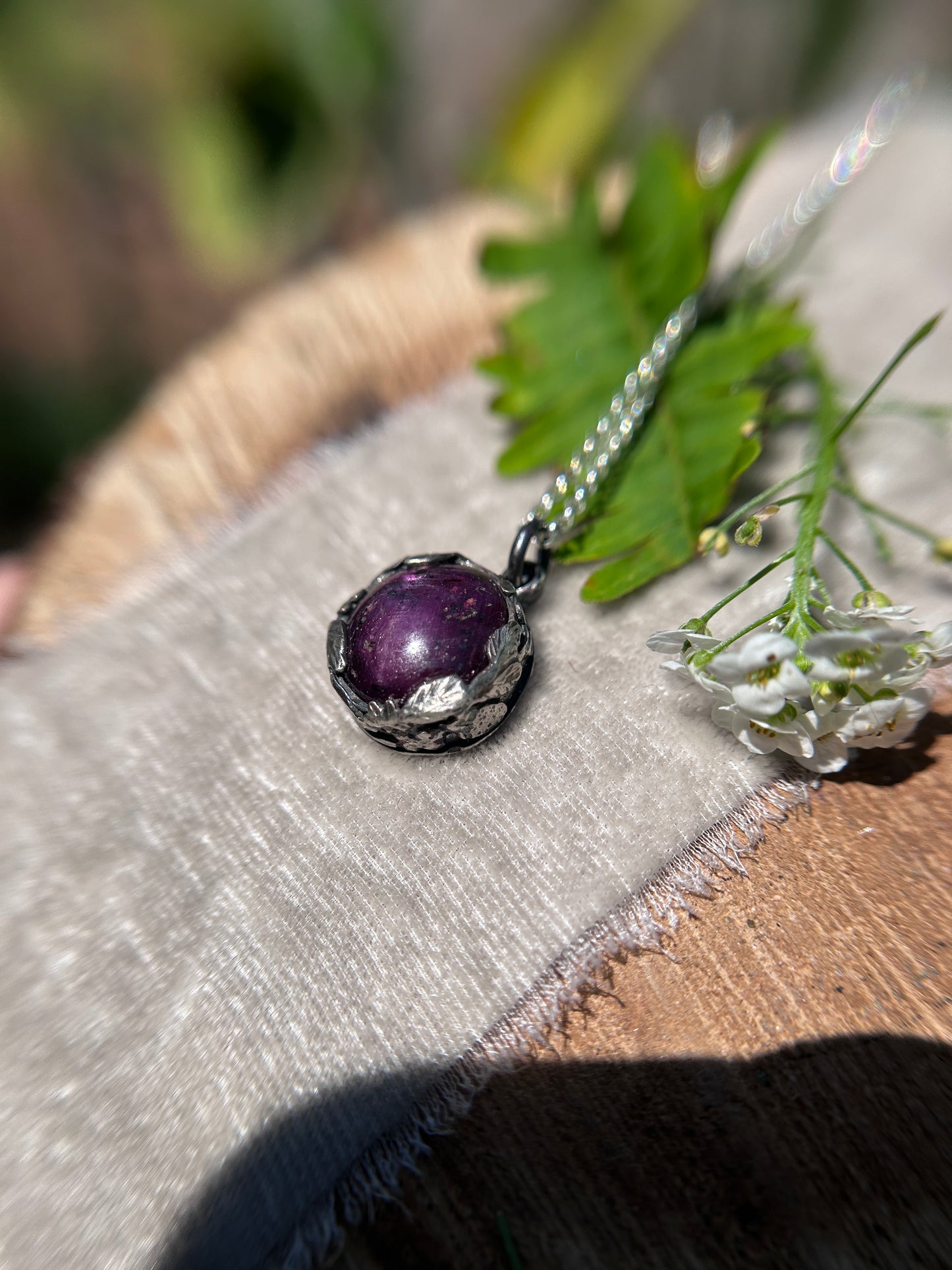 Star ruby strawberry necklace- Sterling silver jewelry