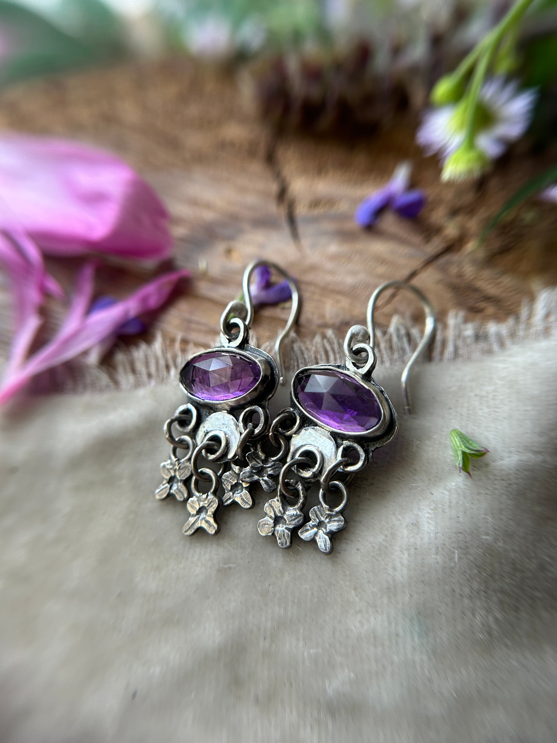 Lilac Moon Chandelier Earrings- Dark Purple Amethyst Sterling