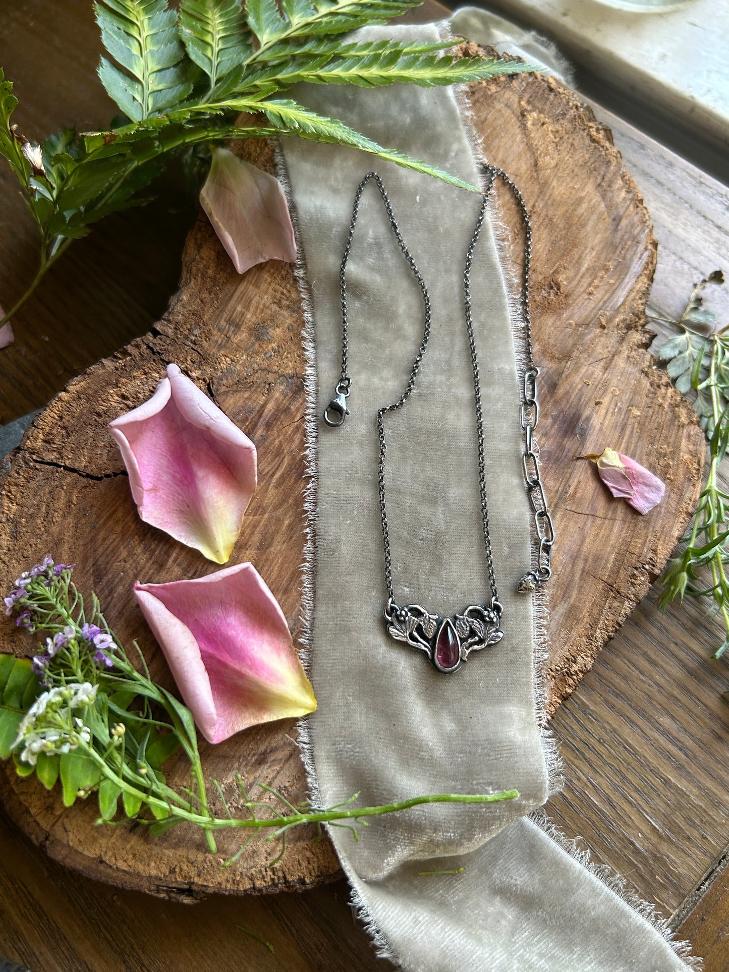 Pink Tourmaline Strawberry necklace- Sterling silver jewelry