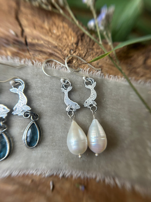 Selkie Seal Earrings choice of gem- sterling silver jewelry ready to ship