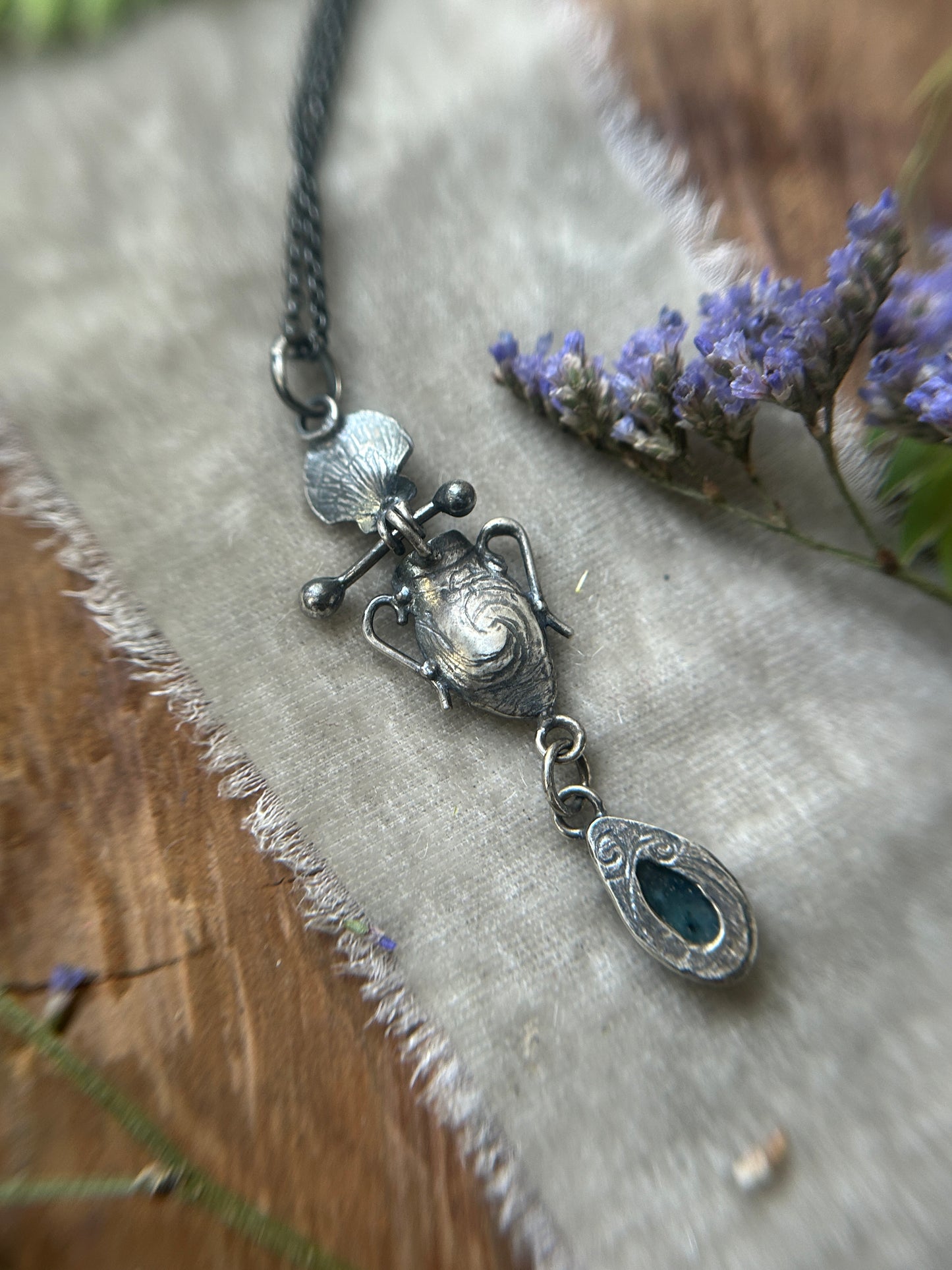 Urn of the Sea Necklace PREORDER-choice of pearl or kyanite- sterling silver jewelry