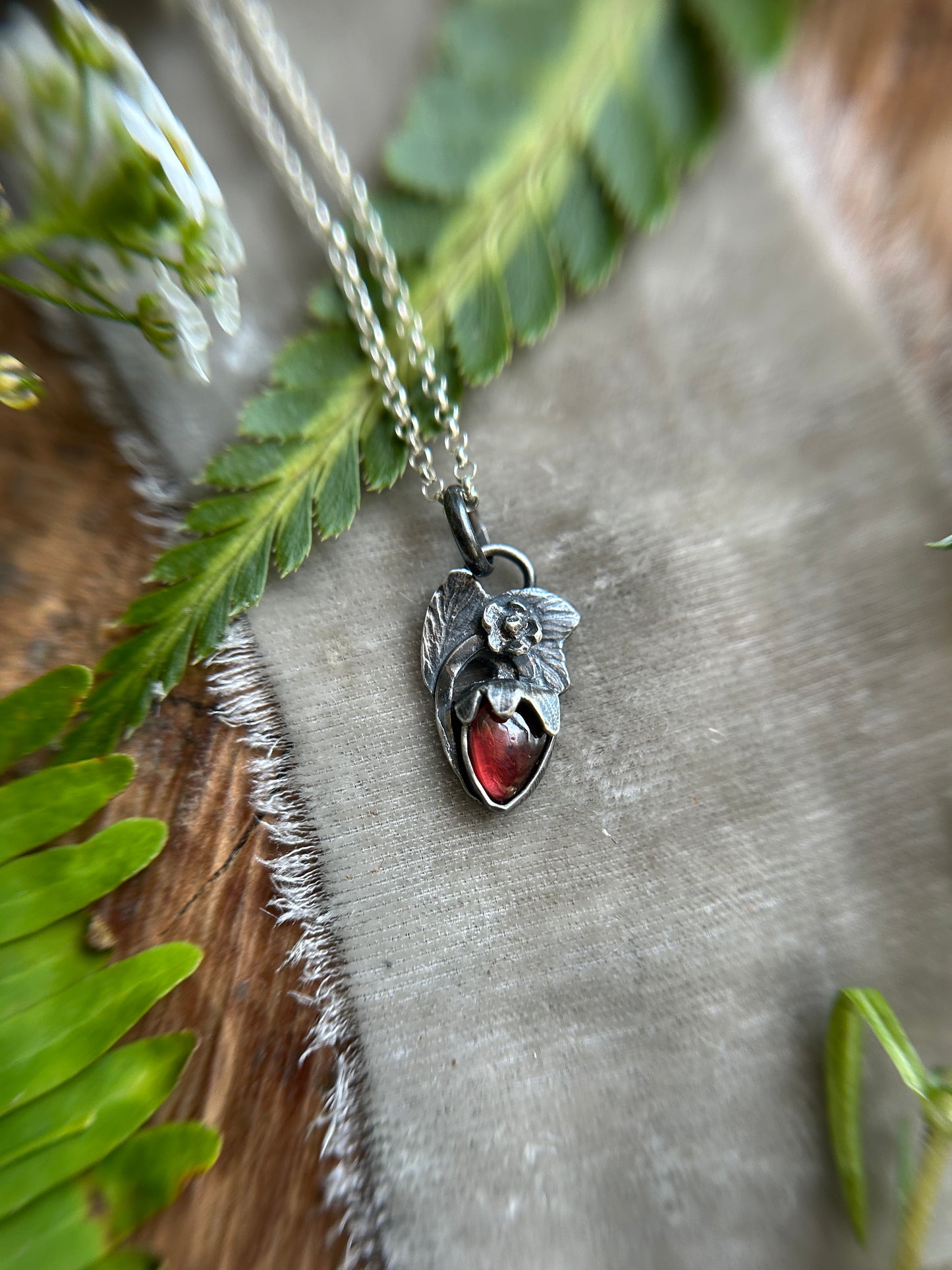 Strawberry red garnet necklace- Sterling silver jewelry