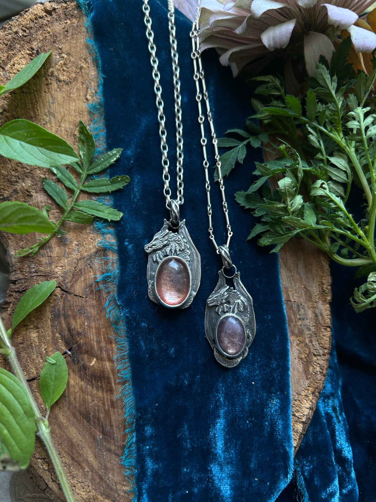 Dragon Necklace with Lepidolite- choice of small or large dragon- sterling silver jewelry