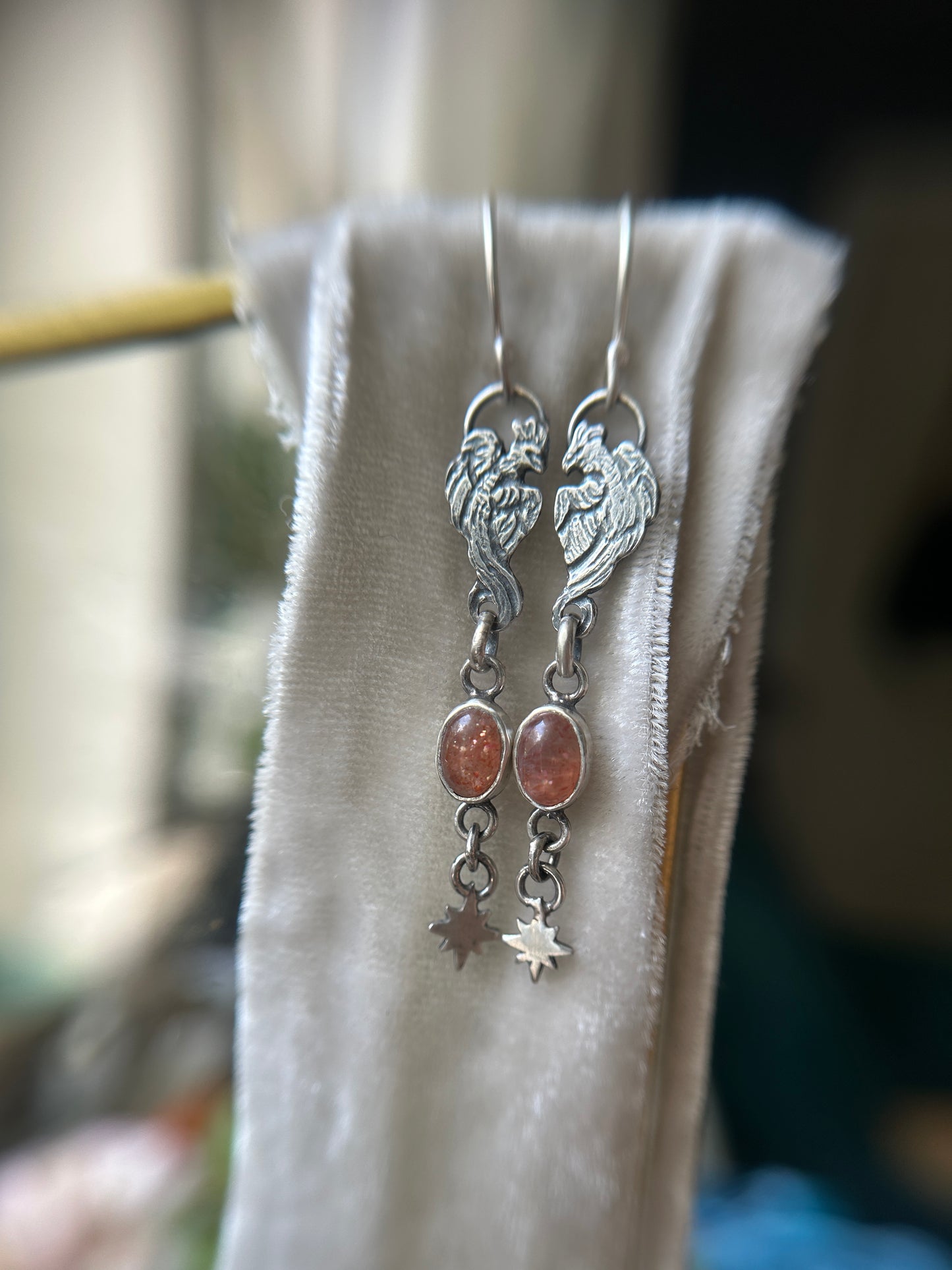Phoenix Fire Earrings- sunstone and sterling silver jewelry