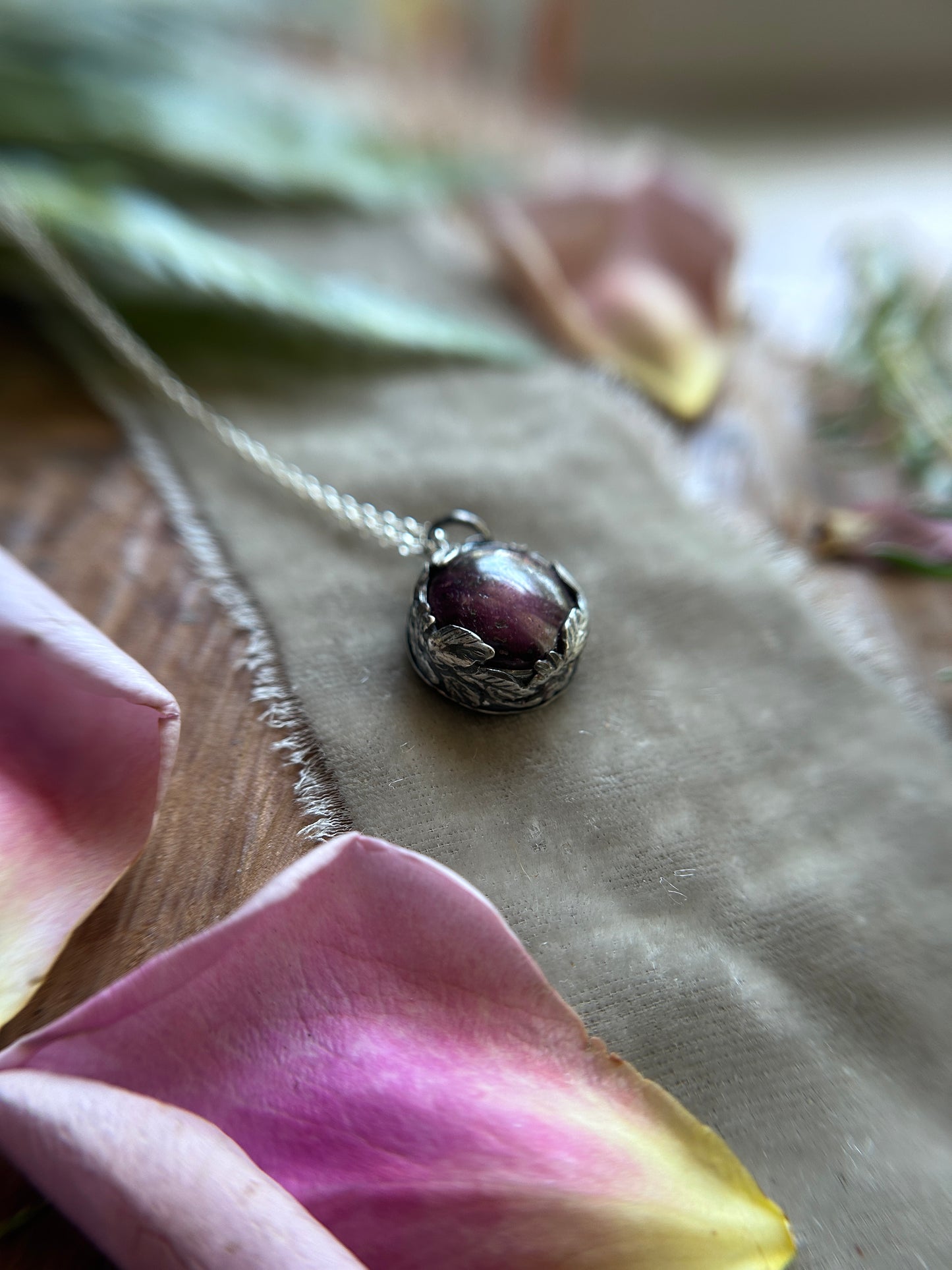 Star ruby strawberry necklace- Sterling silver jewelry