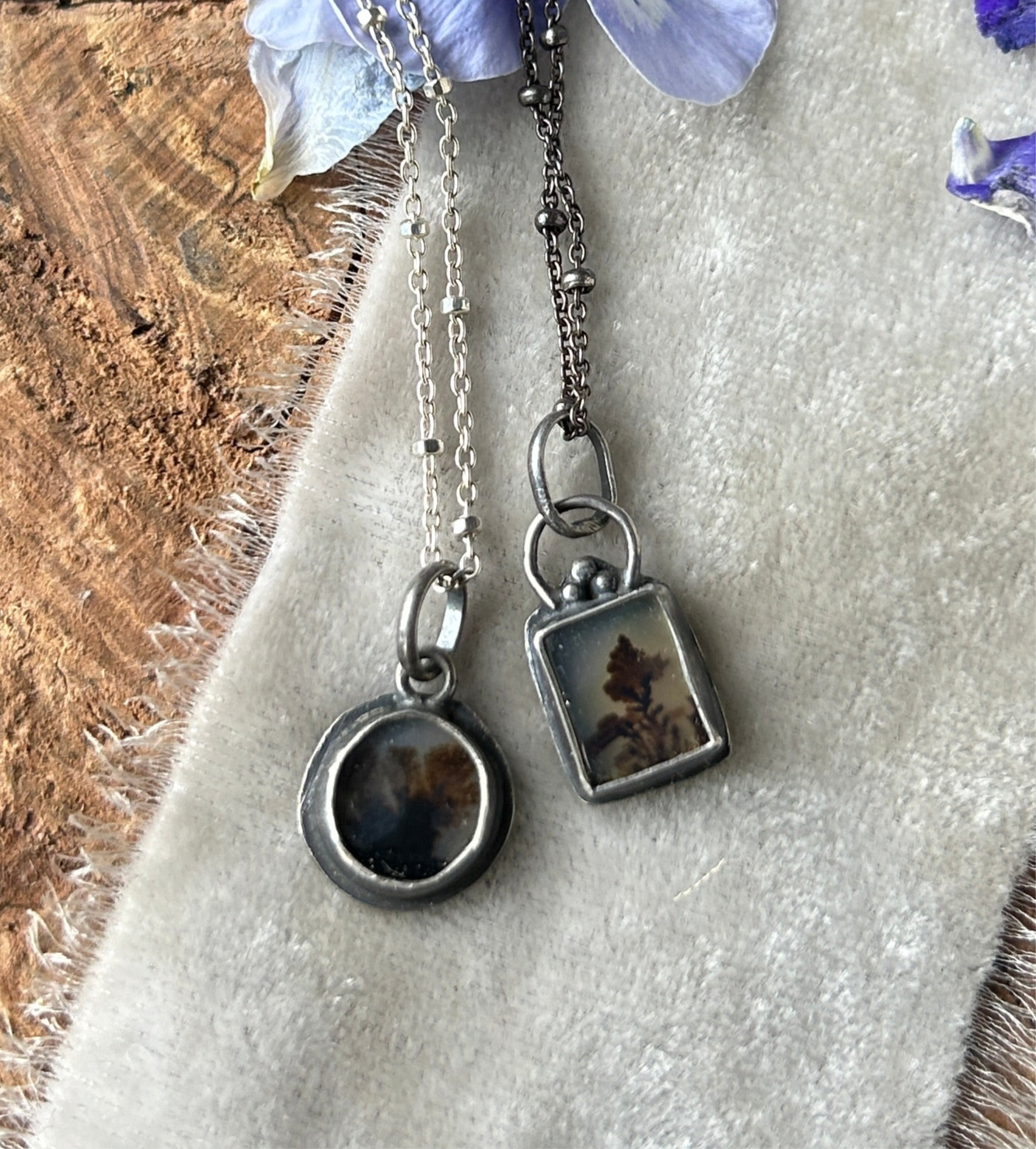 Dendritic Agate Simple Necklace- sterling silver jewelry