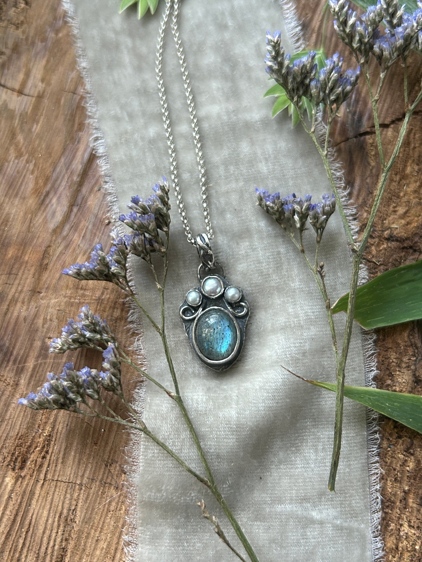Ocean Labradorite Crowned Heart Necklace- sterling silver jewelry