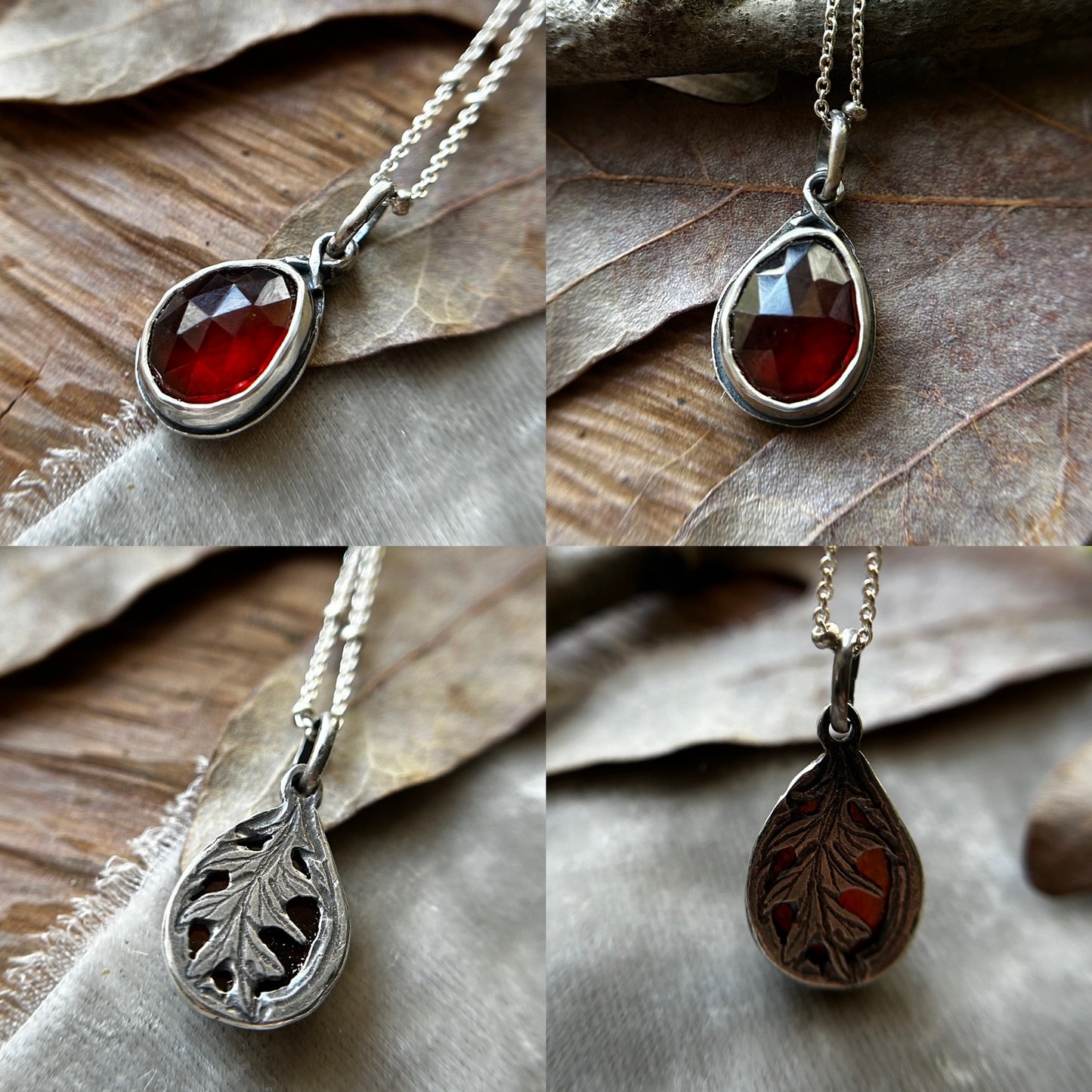 Hidden Forest Leaf Necklaces- choice of gem and leaf- sterling silver jewelry