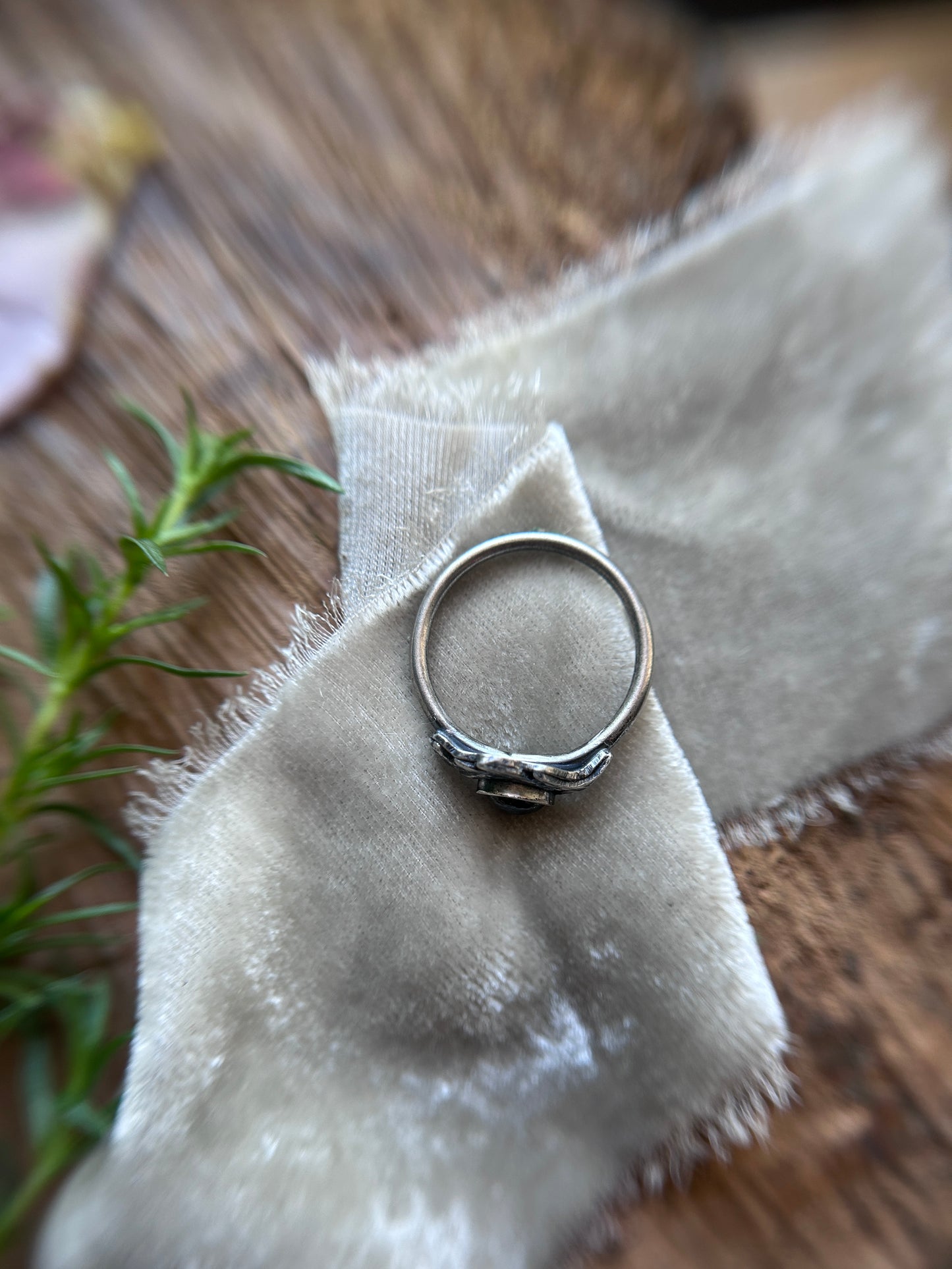 Meadowsweet sprig with songea sapphire ring- Sterling silver jewelry