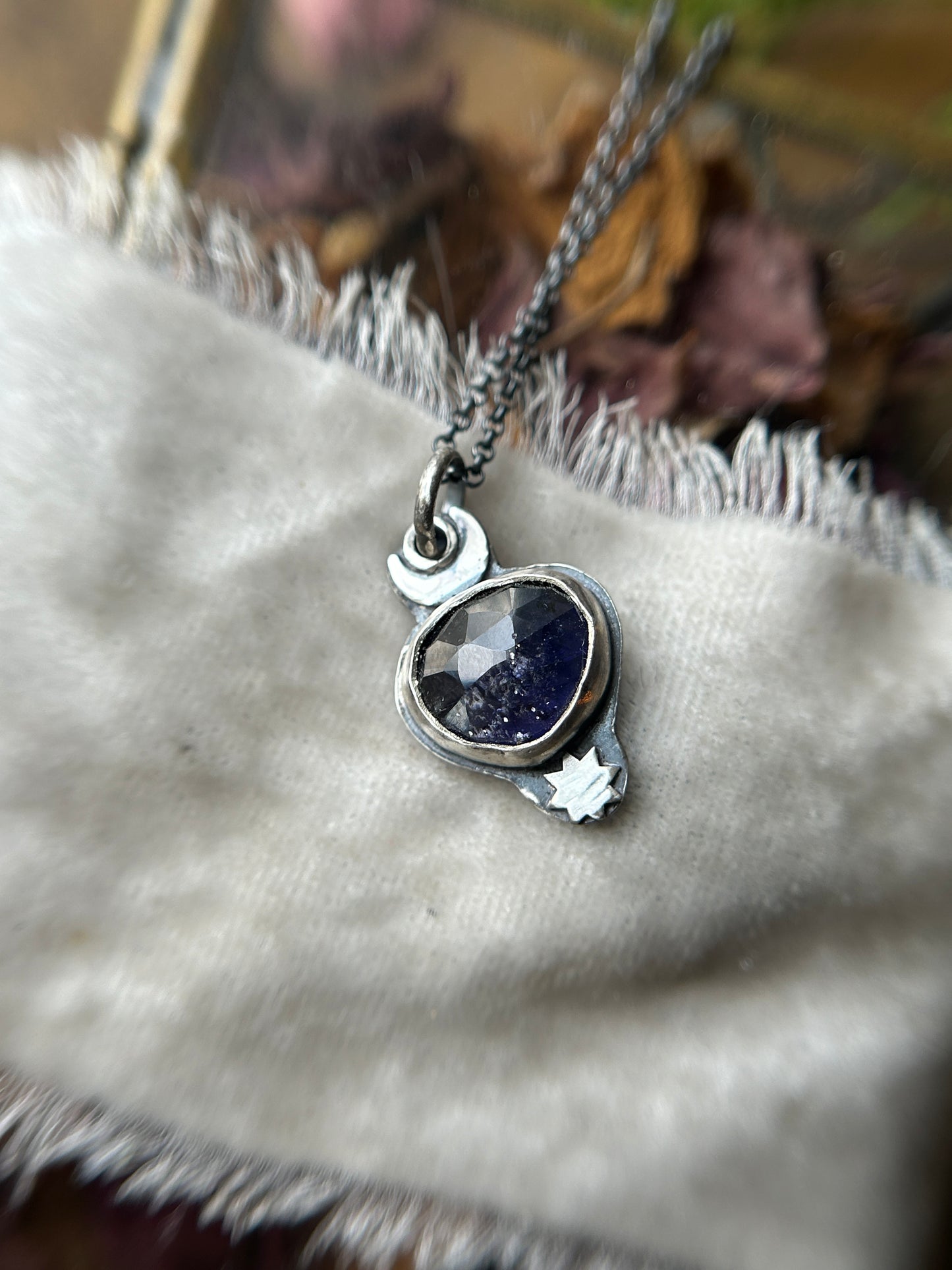 Iolite Moon and Star Necklace- sterling silver jewelry