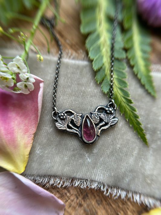Pink Tourmaline Strawberry necklace- Sterling silver jewelry