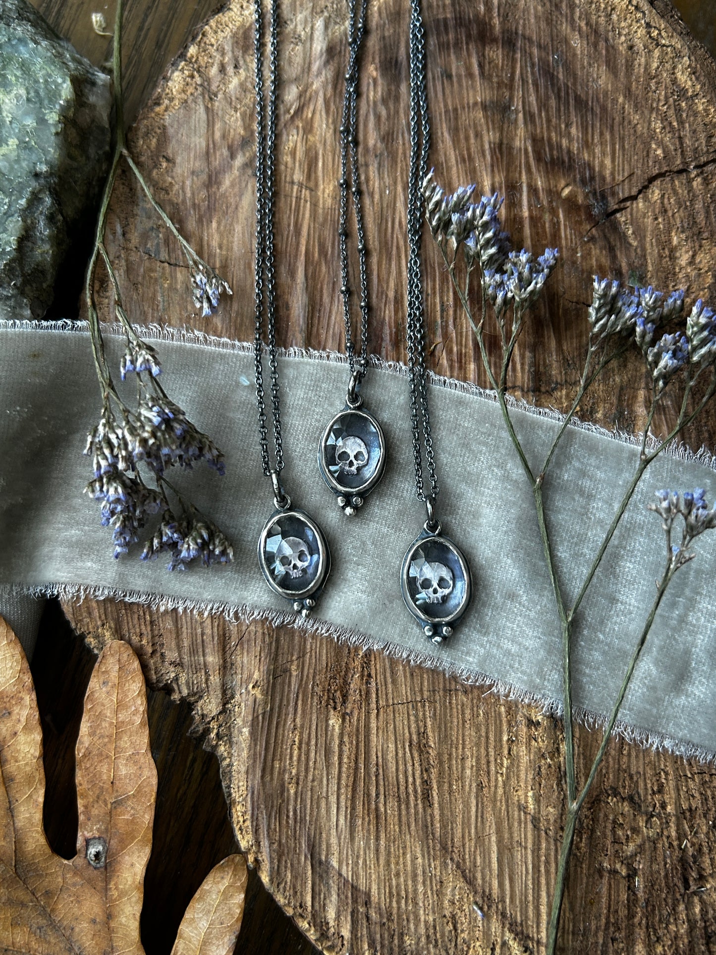 Amethyst skull necklace MADE TO ORDER-memento mori sterling silver jewelry