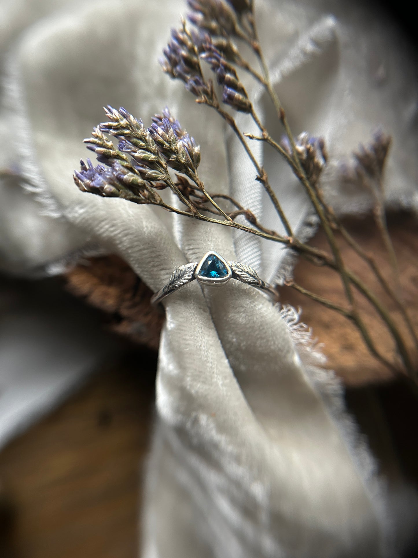 Woodland leaf stackable ring- choice of gemstone, leaves, and ring size sterling silver with choice of brass or copper made to order jewelry