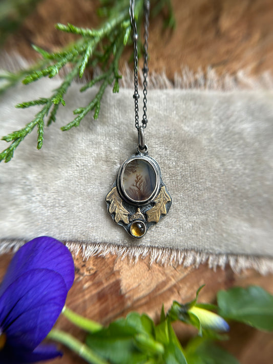 Oak Forest Acorn Necklace with Dendritic Agate