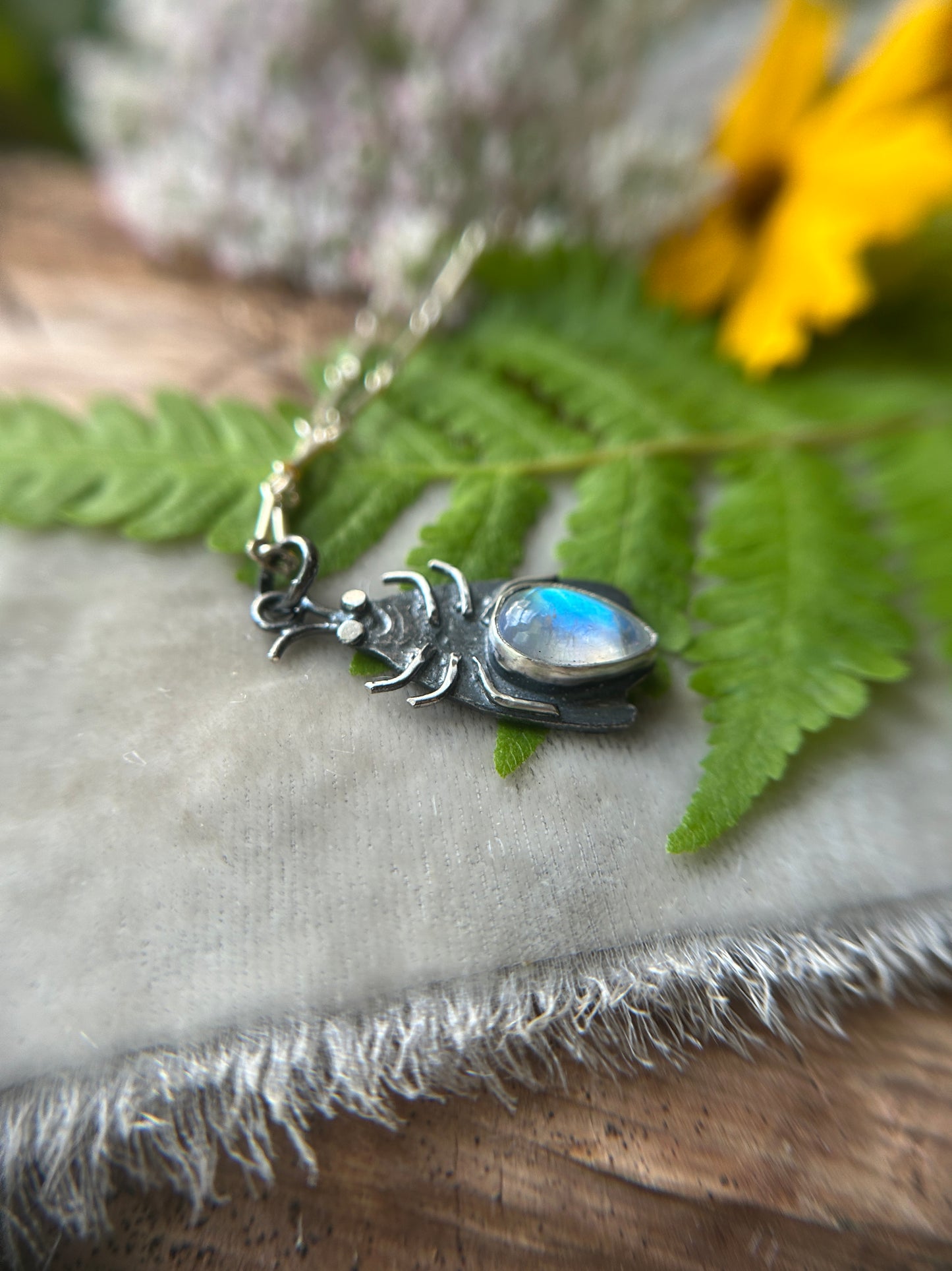 Firefly necklaces- moonstone or peridot-sterling silver handmade jewelry