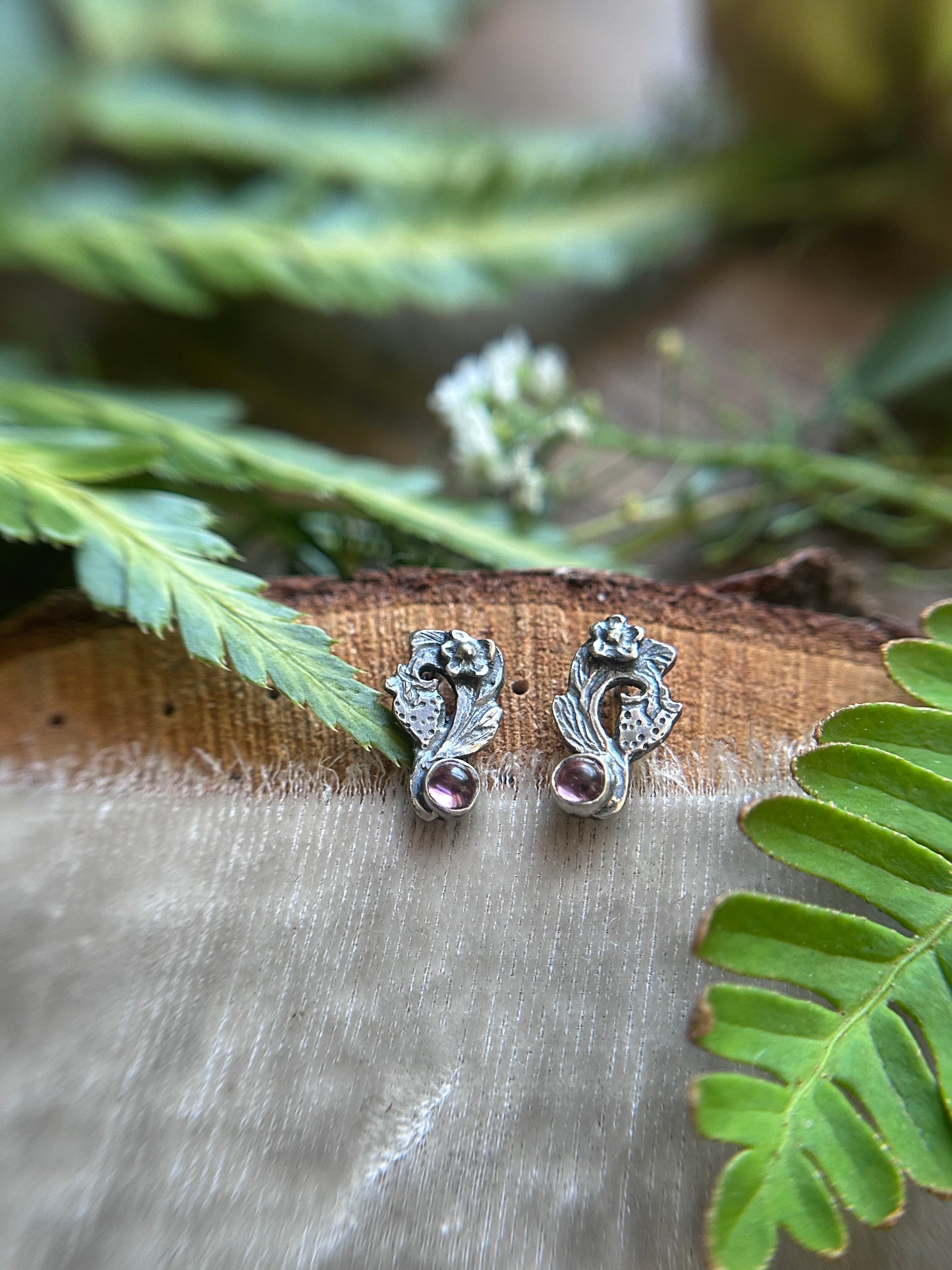 Strawberry post earrings- PREORDER-your choice of pink tourmaline or red garnet- Sterling silver earrings