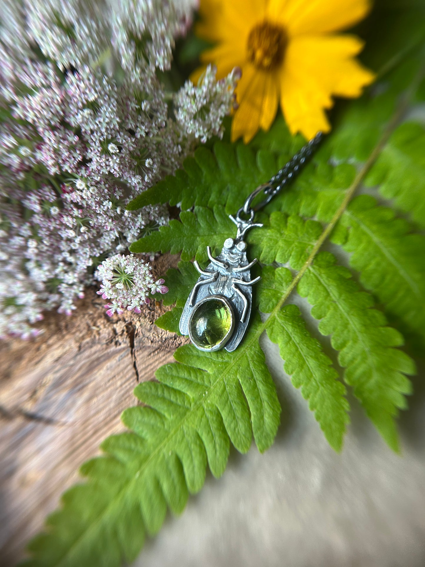 Firefly necklaces- moonstone or peridot-sterling silver handmade jewelry