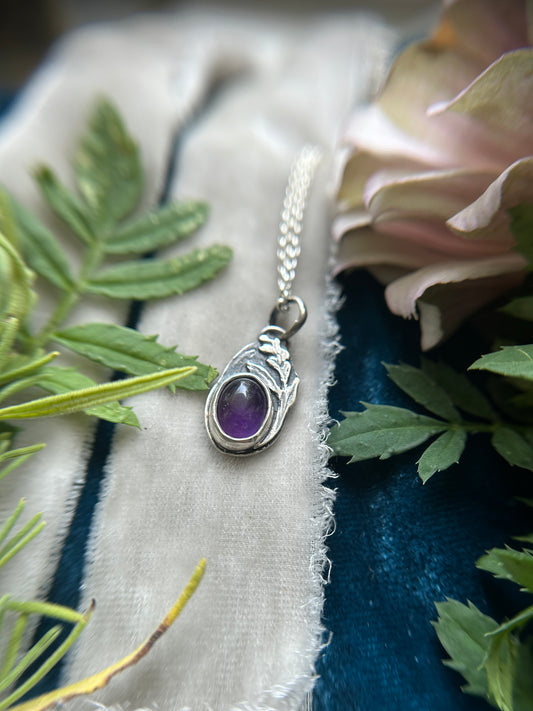 Lavender Sprig with Amethyst Necklace- sterling silver jewelry